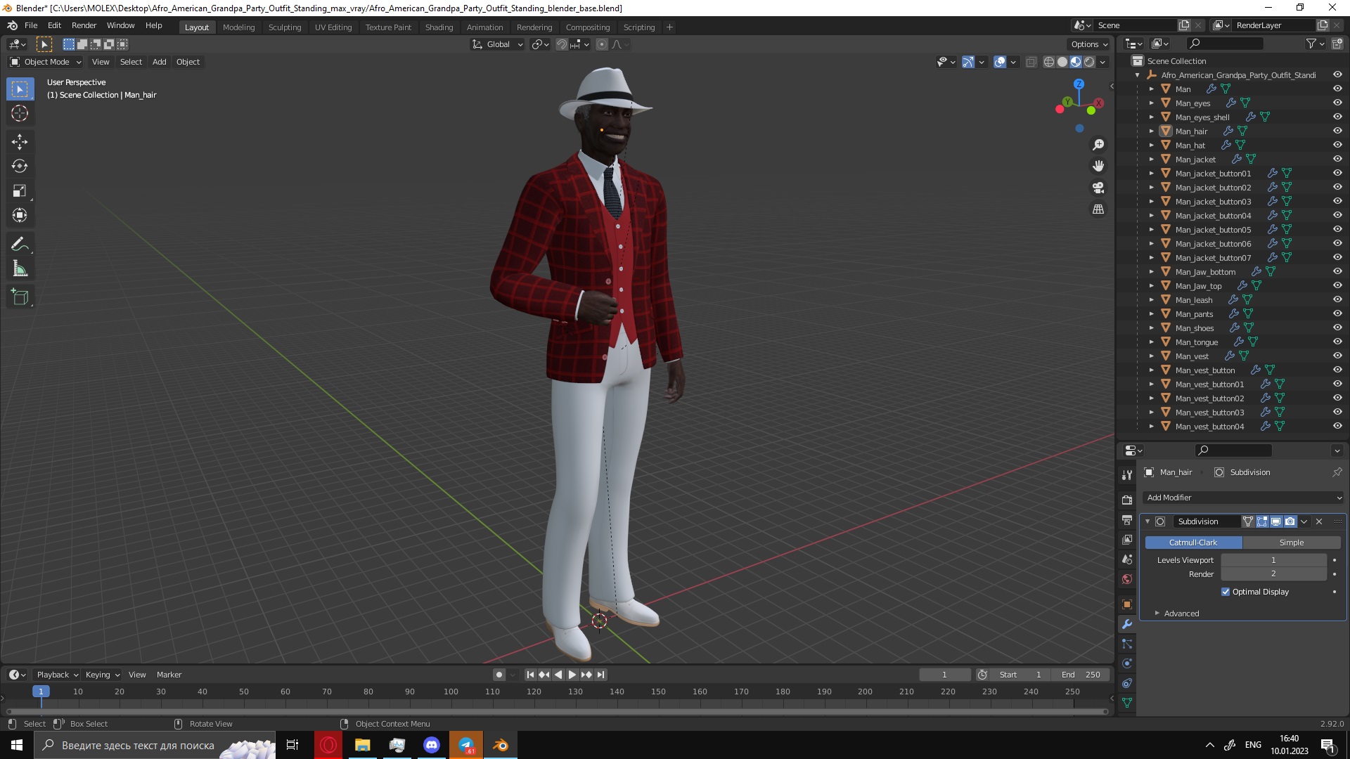 3D Afro American Grandpa Party Outfit Standing model