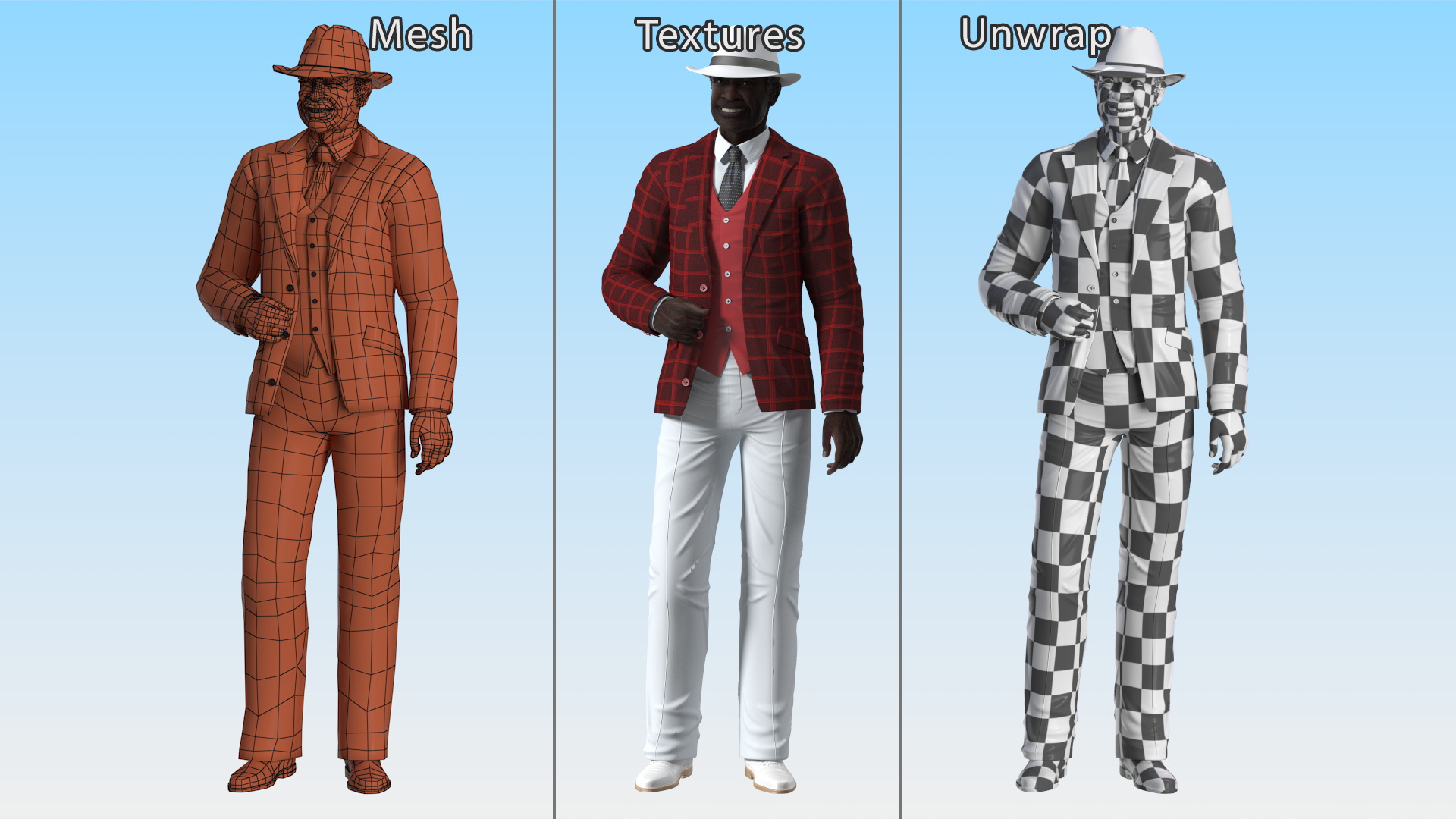 3D Afro American Grandpa Party Outfit Standing model