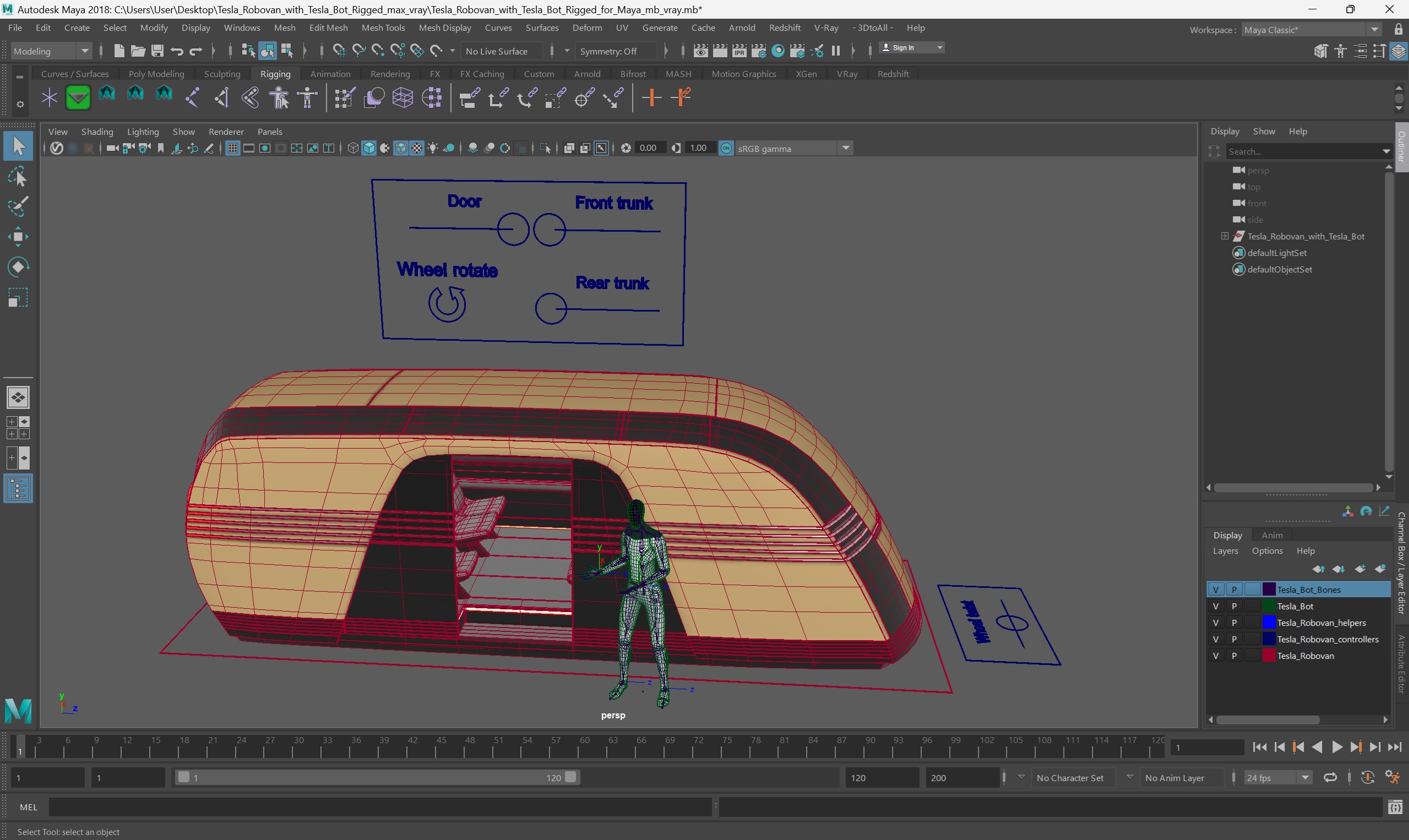 Tesla Robovan with Tesla Bot Rigged for Maya 3D model