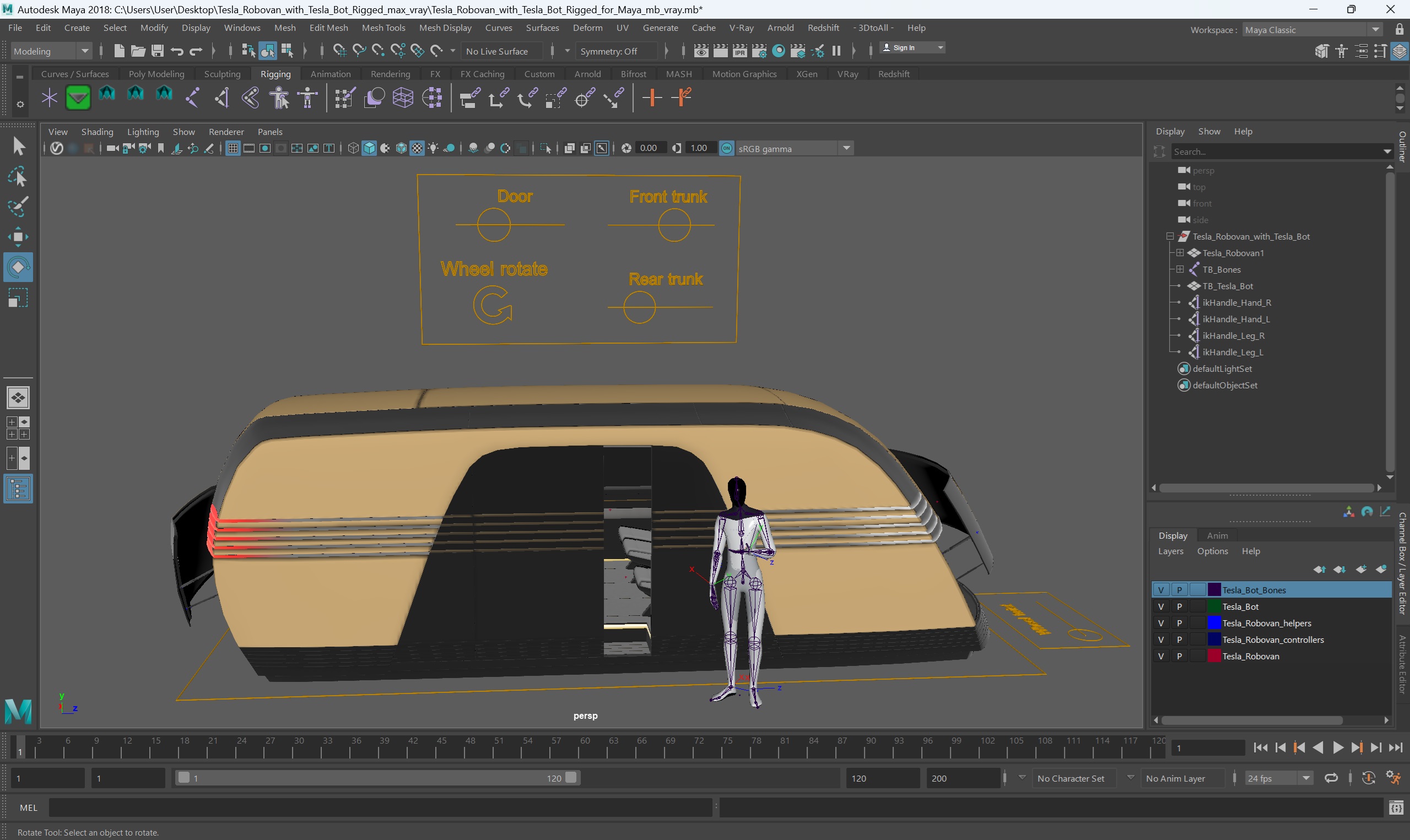 Tesla Robovan with Tesla Bot Rigged for Maya 3D model