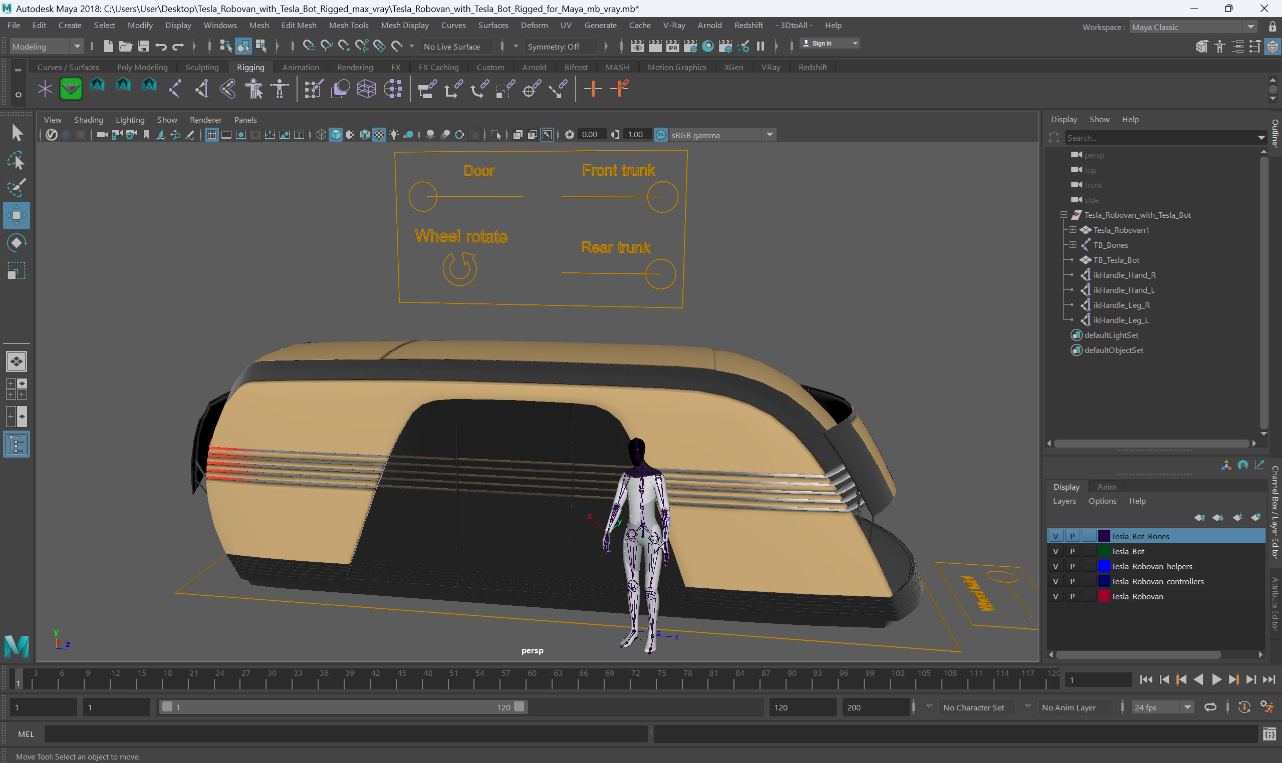 Tesla Robovan with Tesla Bot Rigged for Maya 3D model