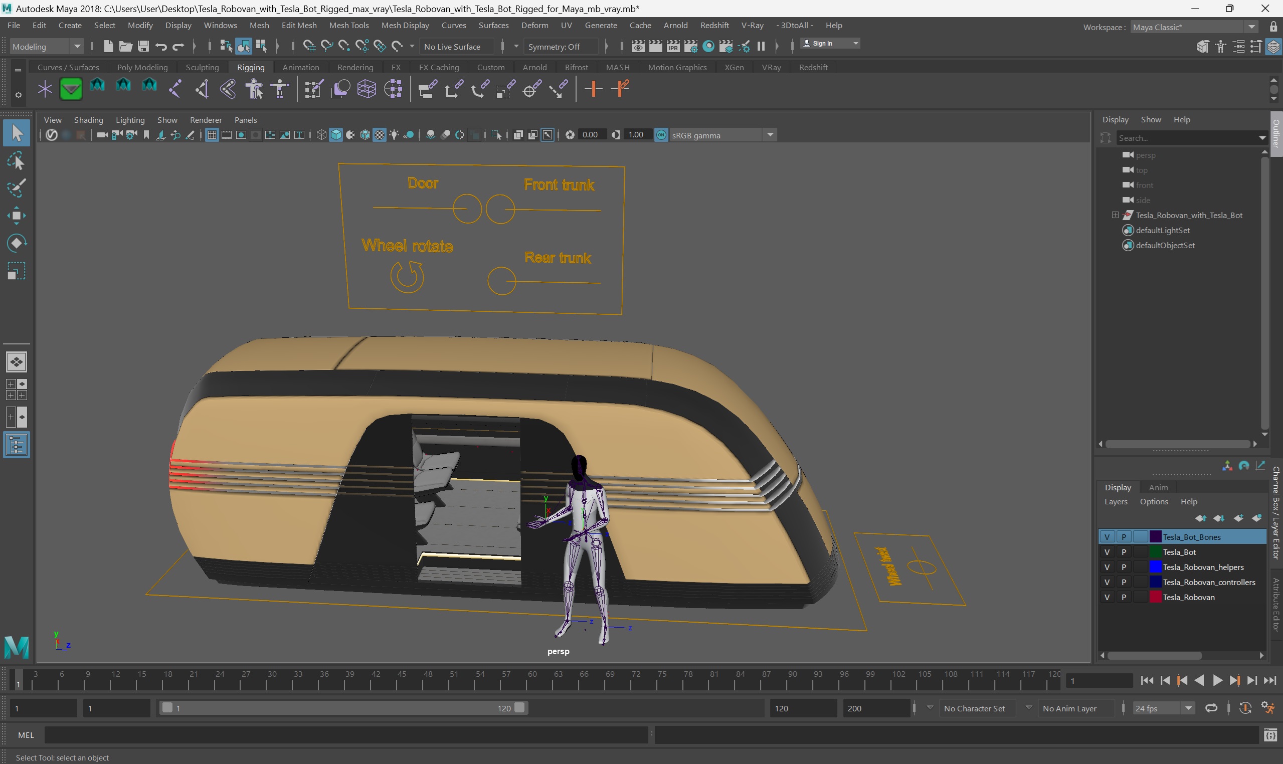 Tesla Robovan with Tesla Bot Rigged for Maya 3D model