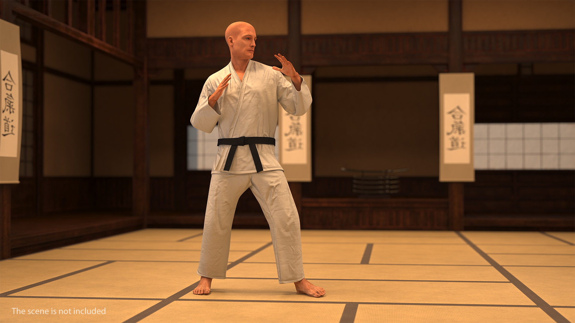 3D model Karate Fighter with Fur Rigged