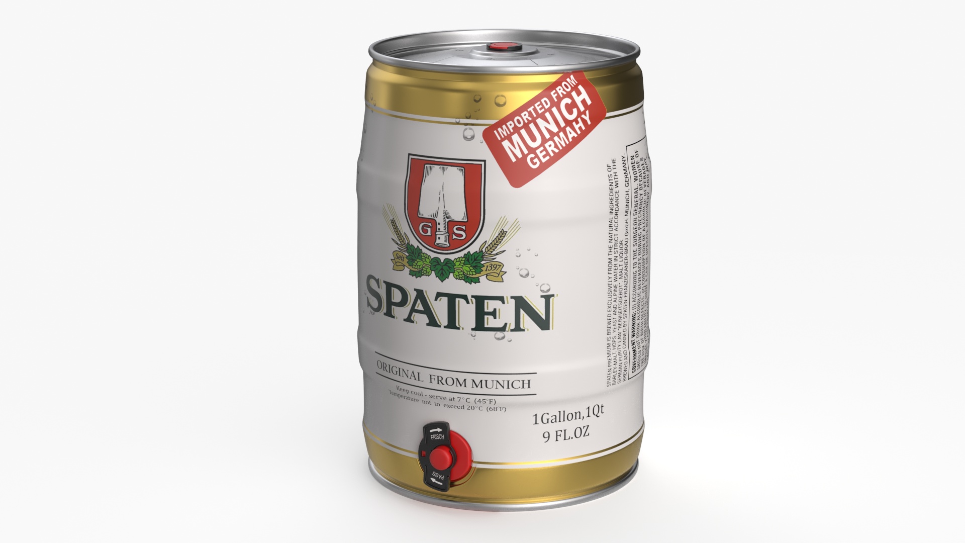 3D Spaten Beer 5 Liter Barrel