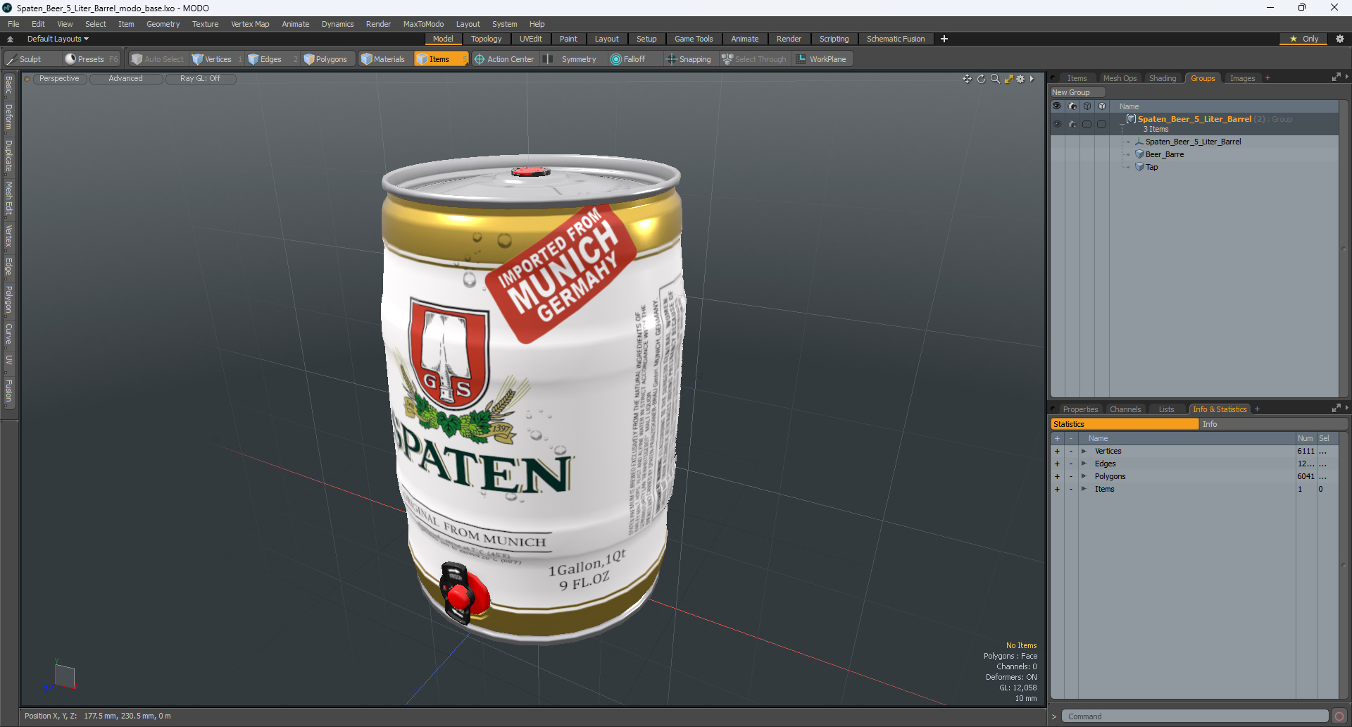 3D Spaten Beer 5 Liter Barrel