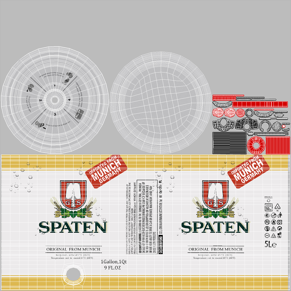 3D Spaten Beer 5 Liter Barrel