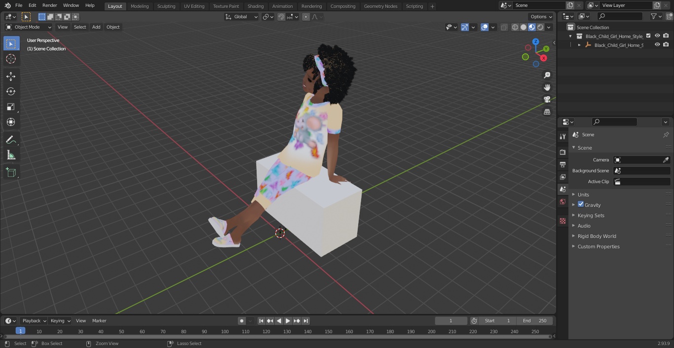 3D model Black Child Girl Home Style Sitting Pose