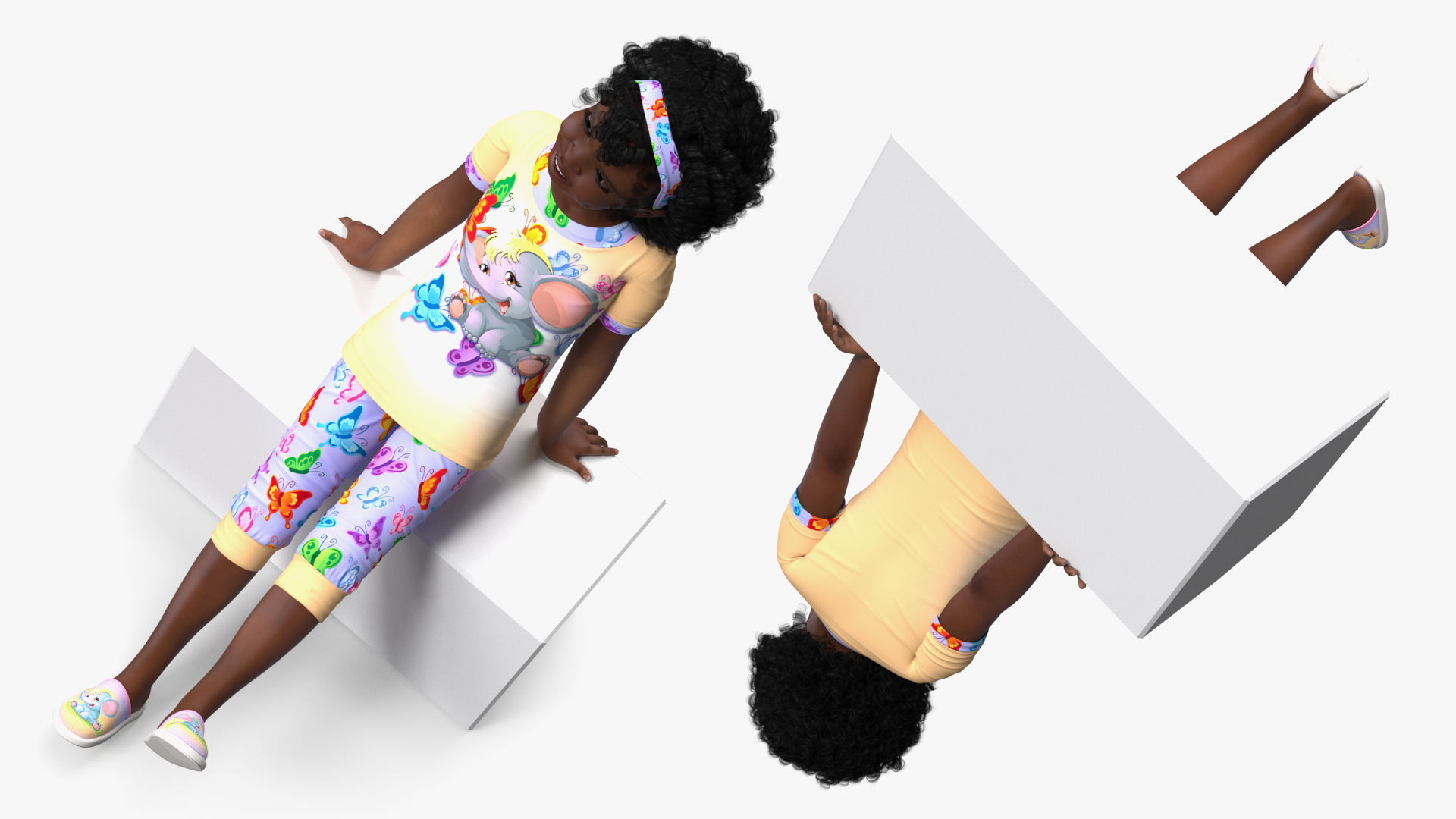 3D model Black Child Girl Home Style Sitting Pose