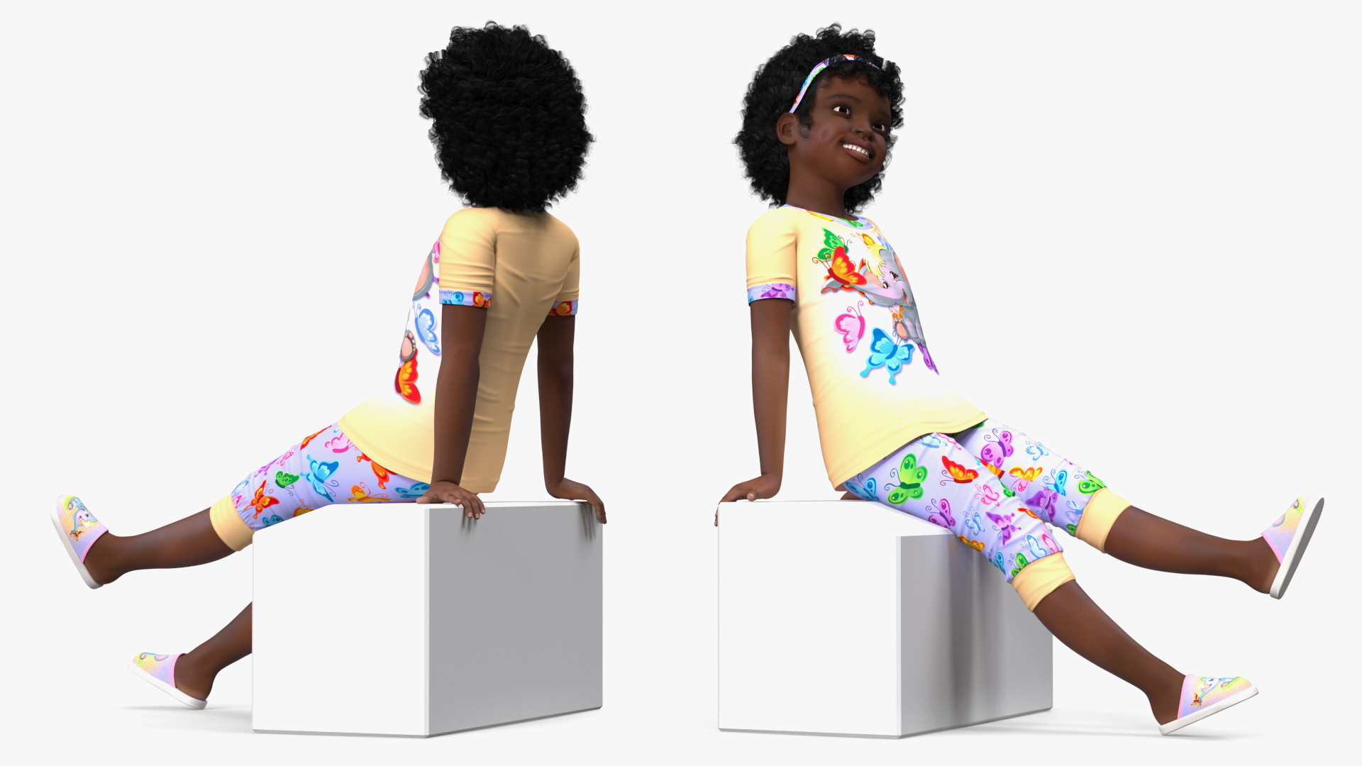 3D model Black Child Girl Home Style Sitting Pose