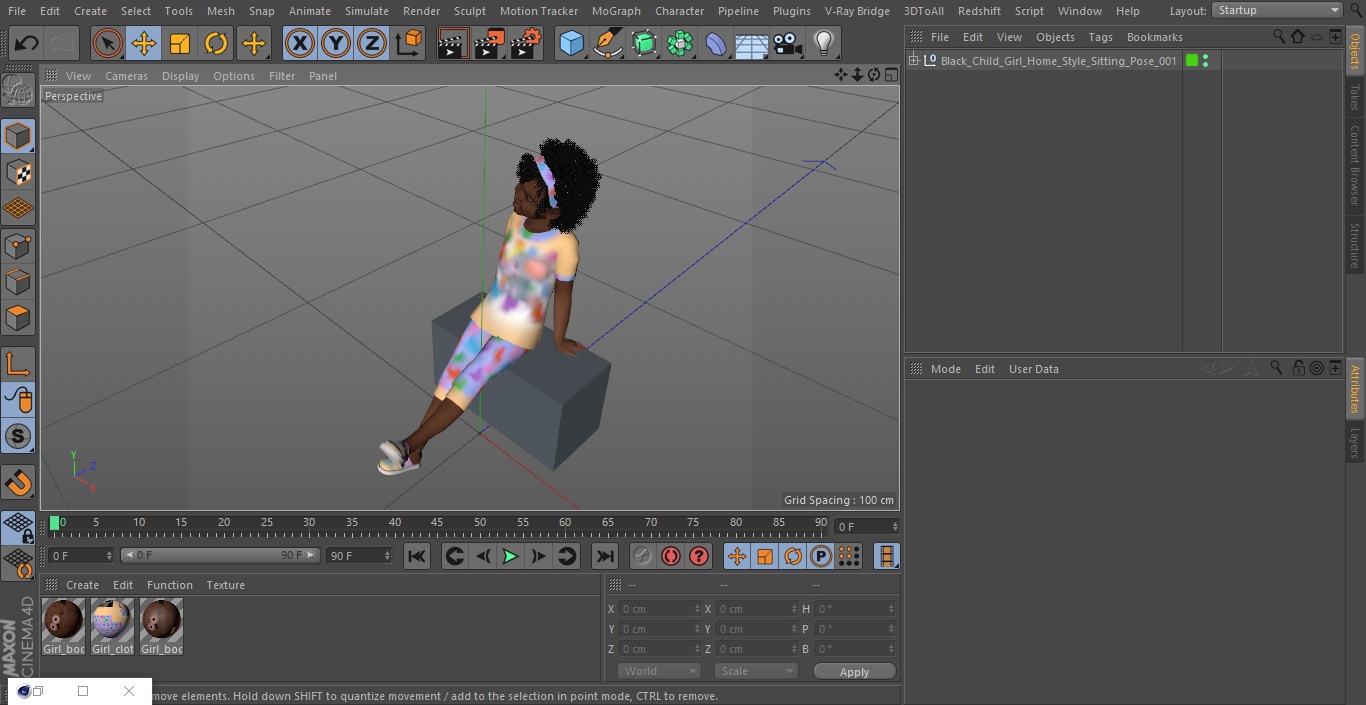 3D model Black Child Girl Home Style Sitting Pose