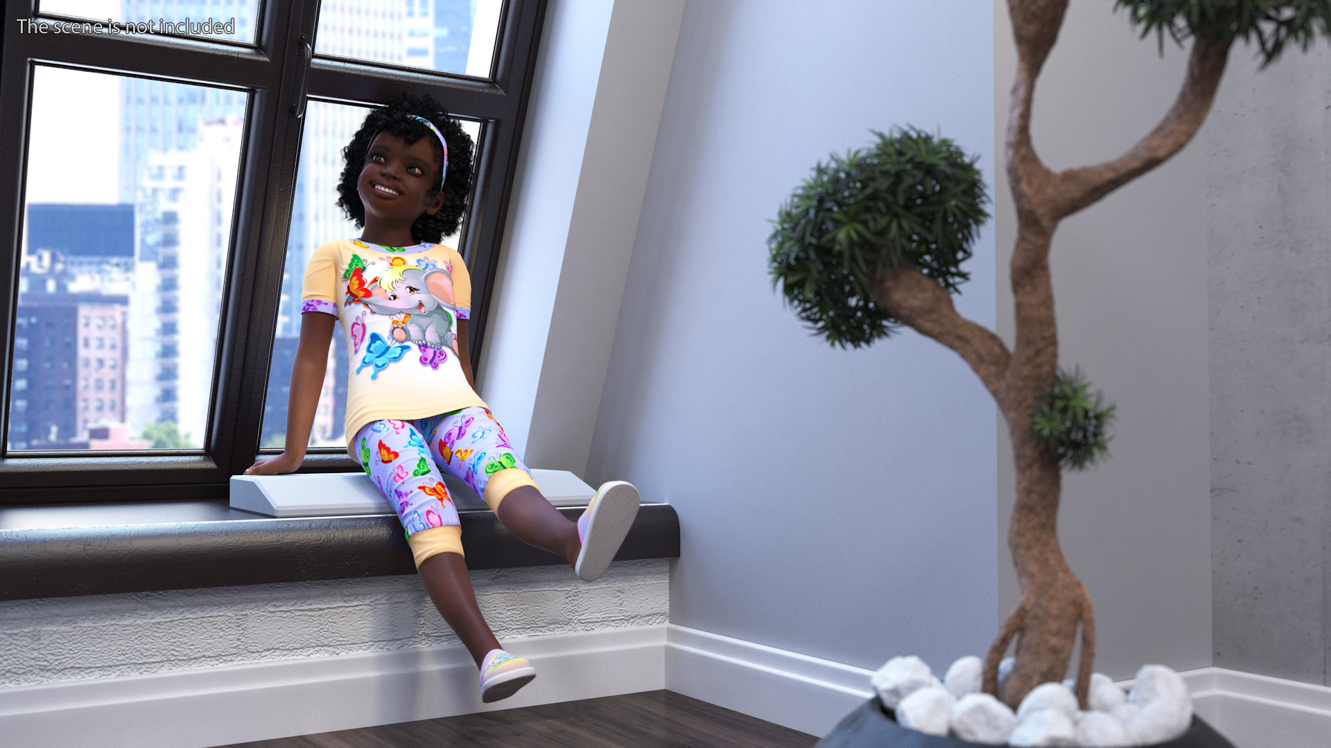 3D model Black Child Girl Home Style Sitting Pose