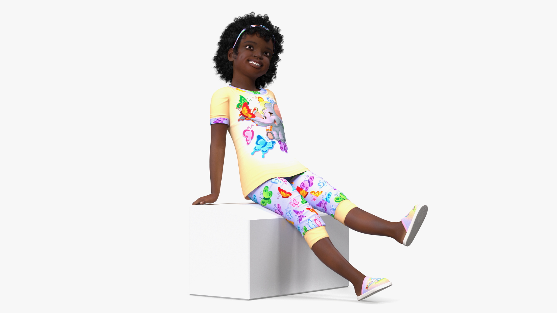 3D model Black Child Girl Home Style Sitting Pose