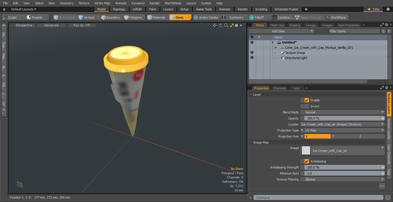 3D Cone Ice Cream with Cap Mockup Vanilla model