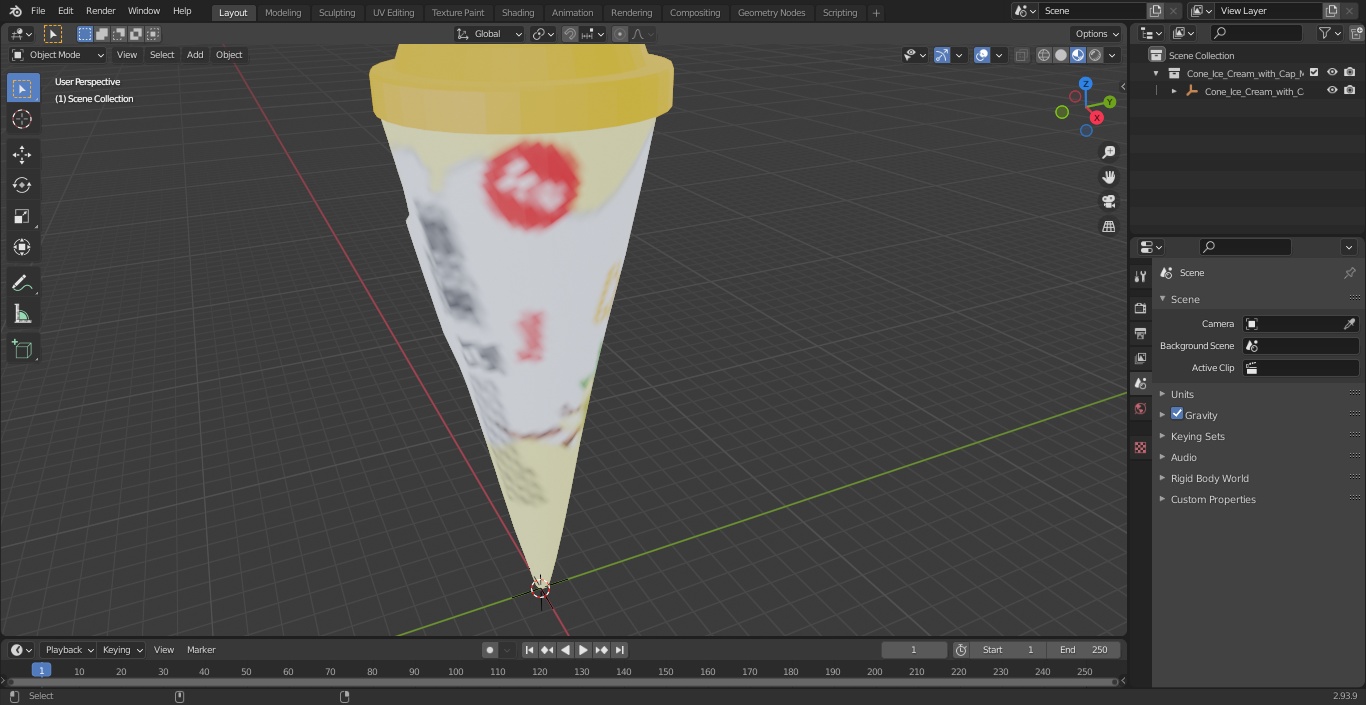 3D Cone Ice Cream with Cap Mockup Vanilla model