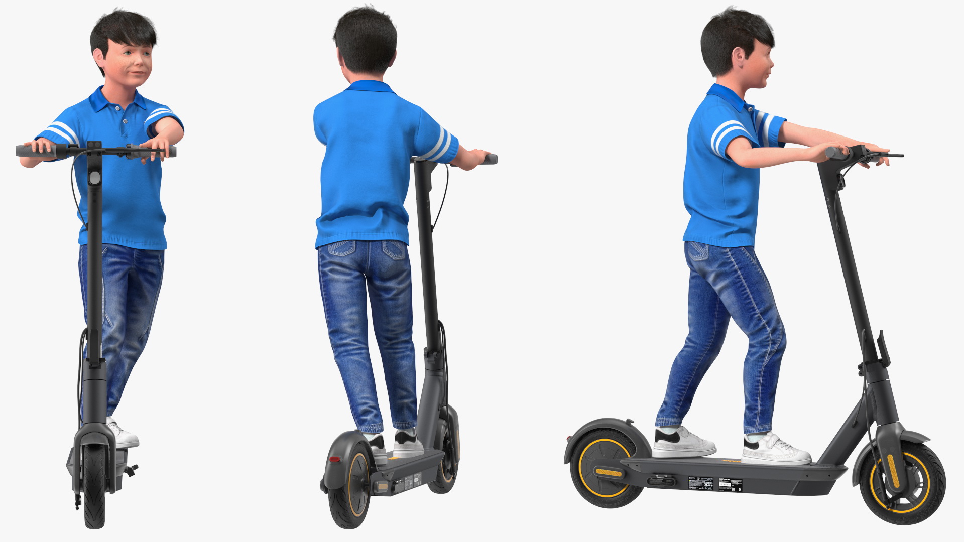 3D model Boy With KickScooter