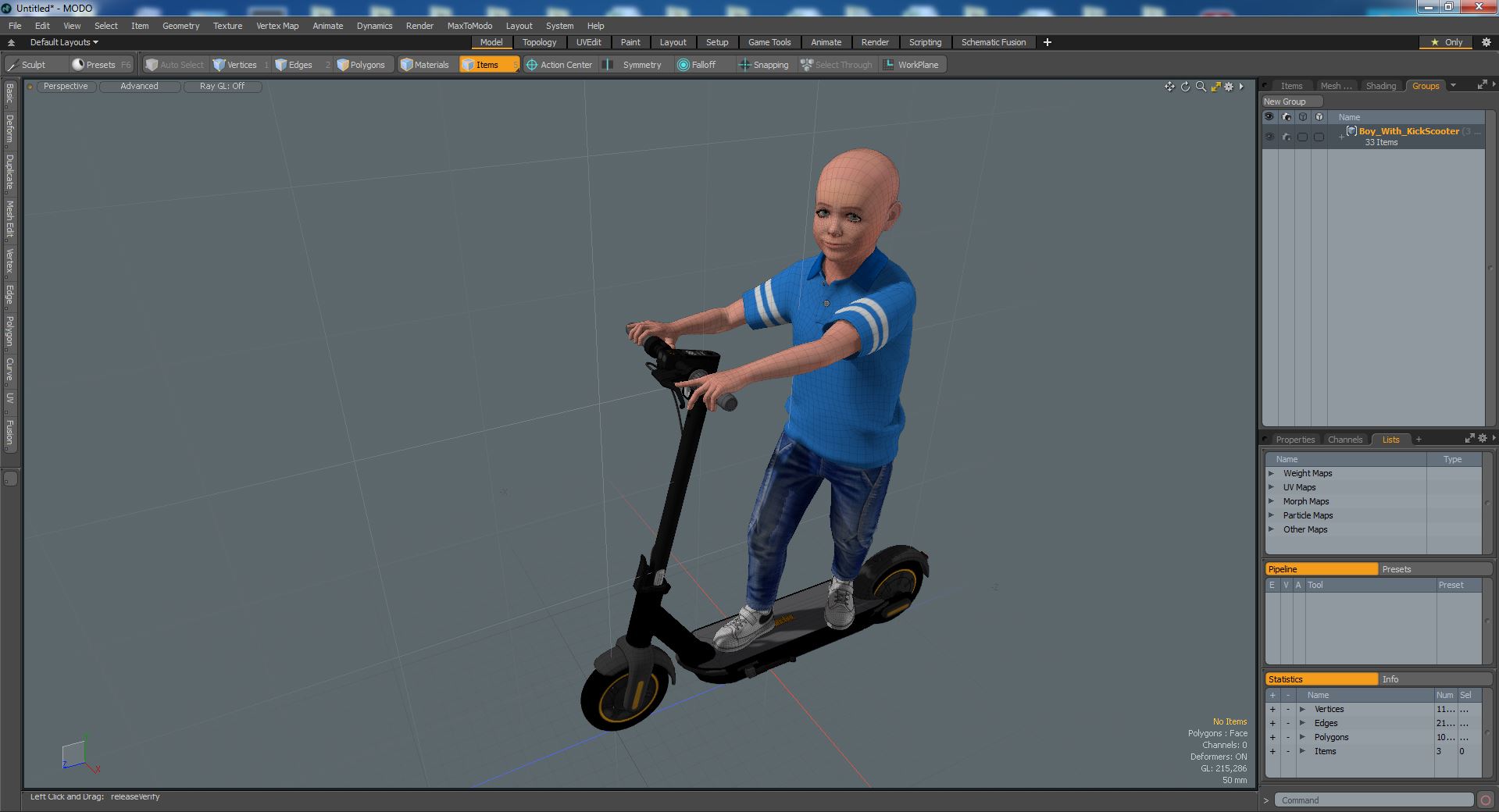 3D model Boy With KickScooter