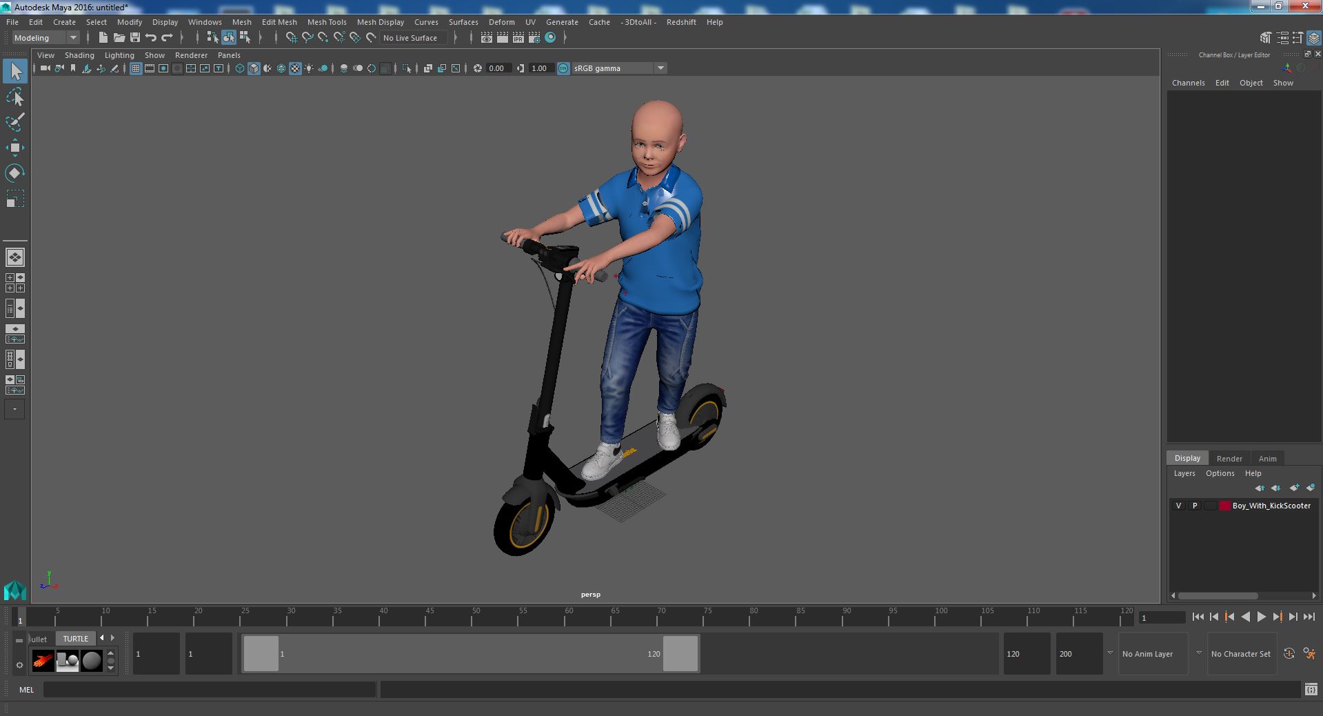 3D model Boy With KickScooter