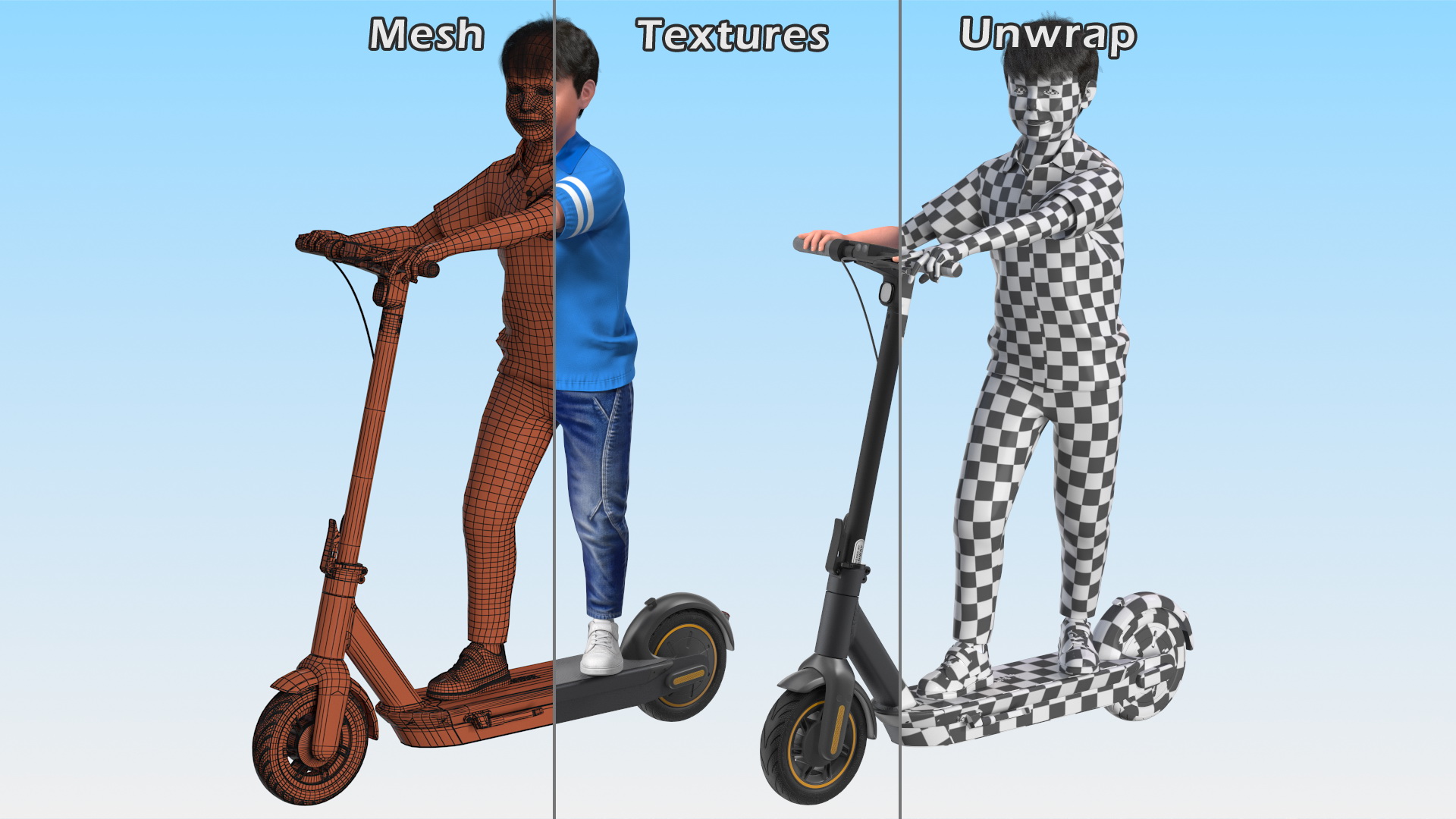 3D model Boy With KickScooter