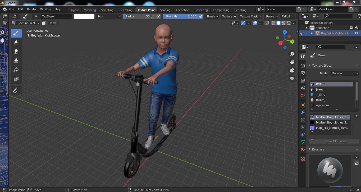 3D model Boy With KickScooter