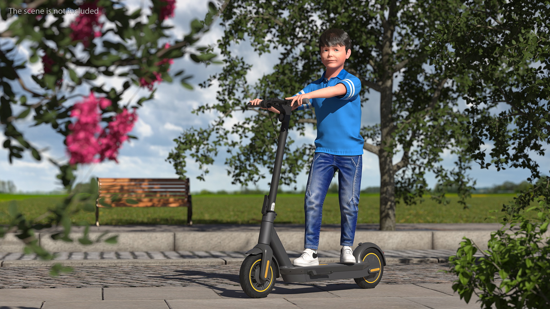 3D model Boy With KickScooter