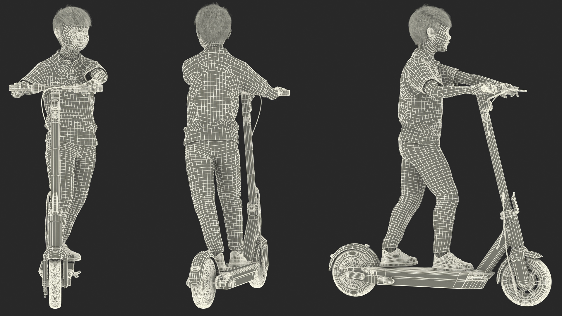 3D model Boy With KickScooter