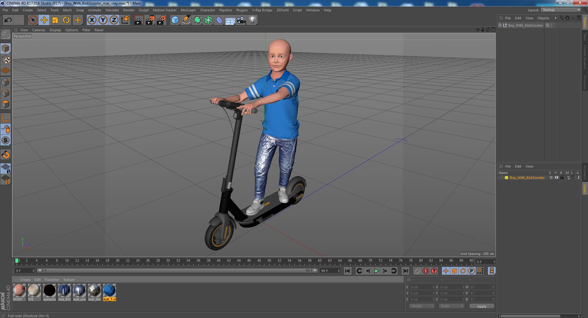 3D model Boy With KickScooter