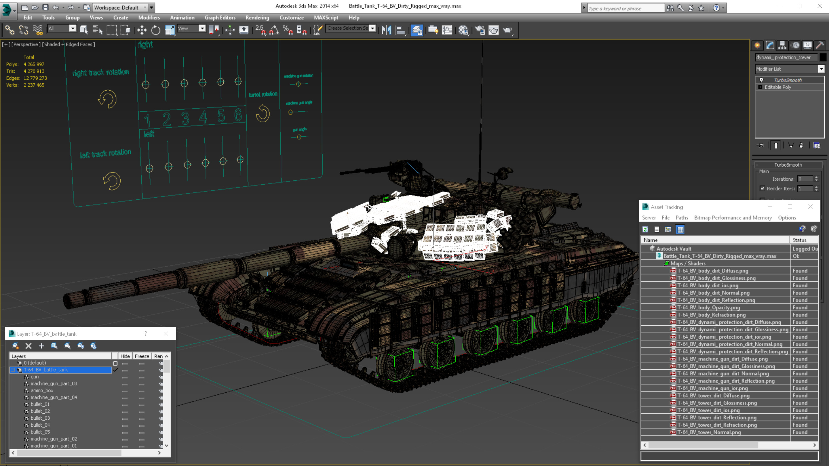 Battle Tank T-64 BV Dirty Rigged 3D