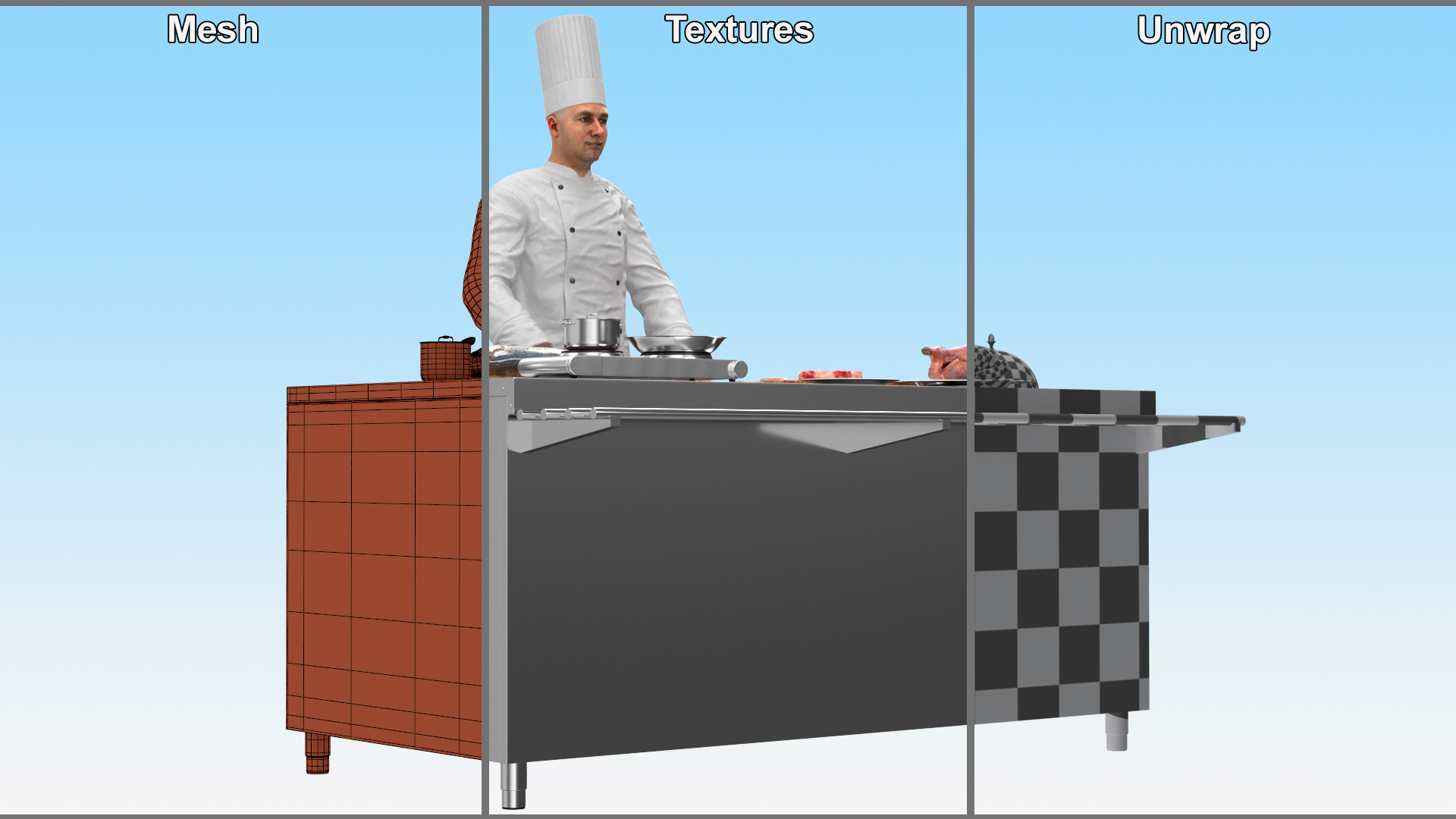 3D Chef with Cooking Station and Products model