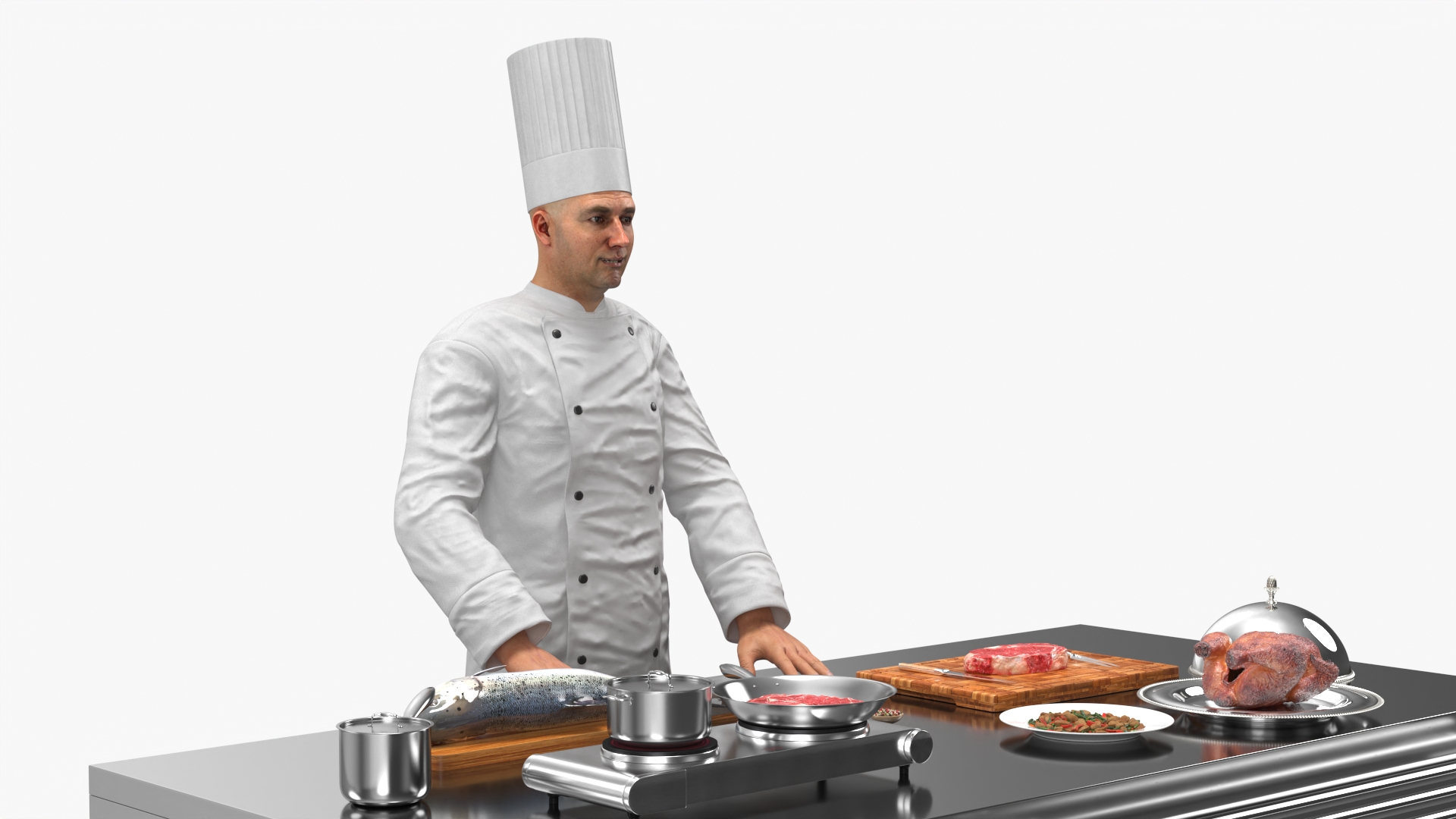 3D Chef with Cooking Station and Products model