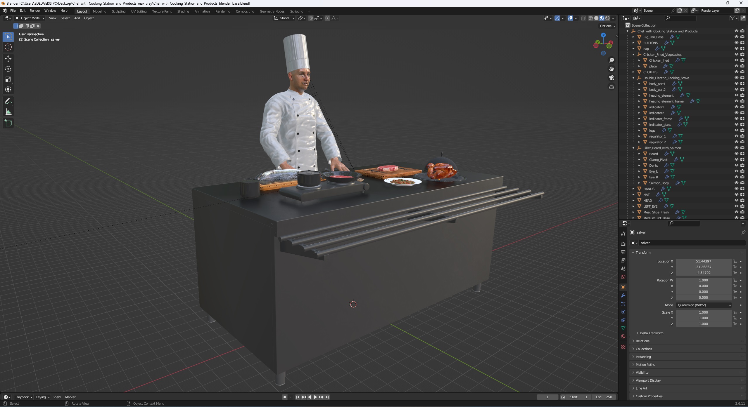 3D Chef with Cooking Station and Products model