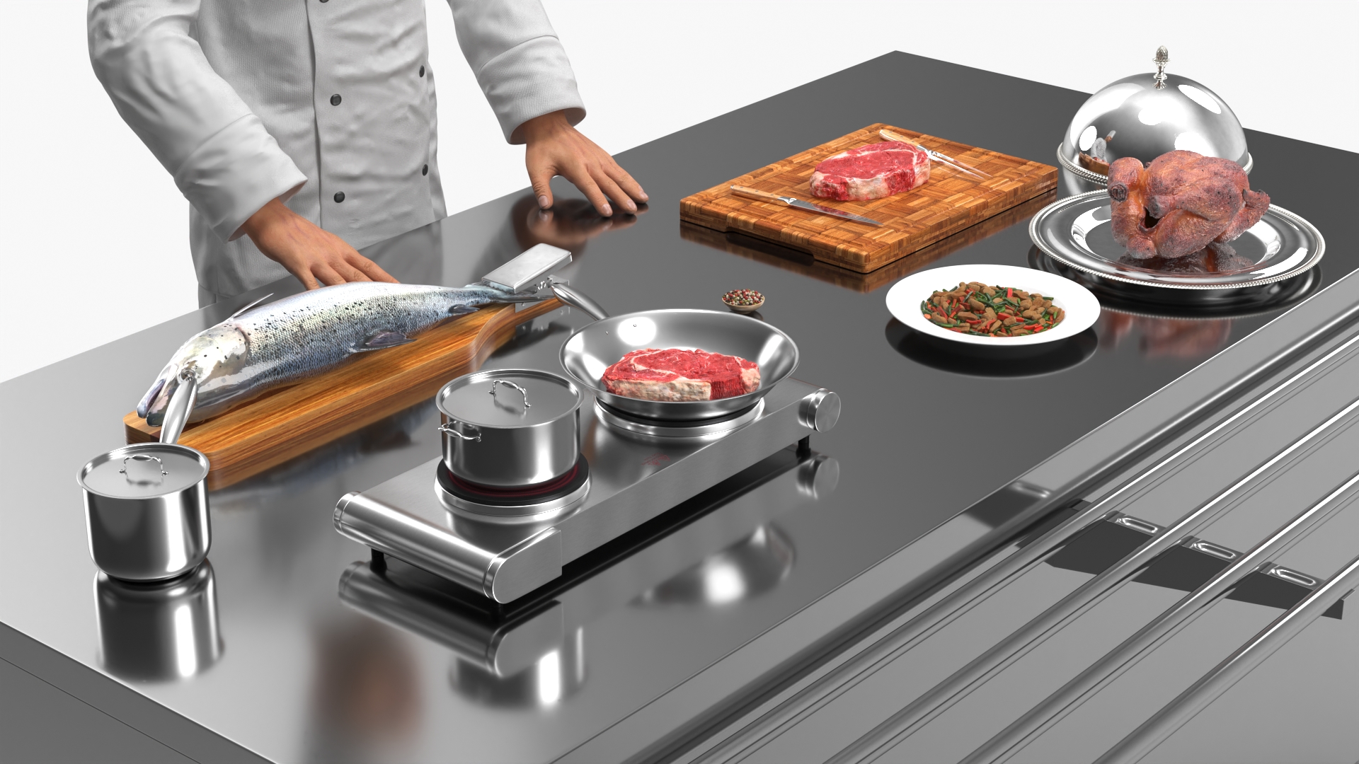 3D Chef with Cooking Station and Products model