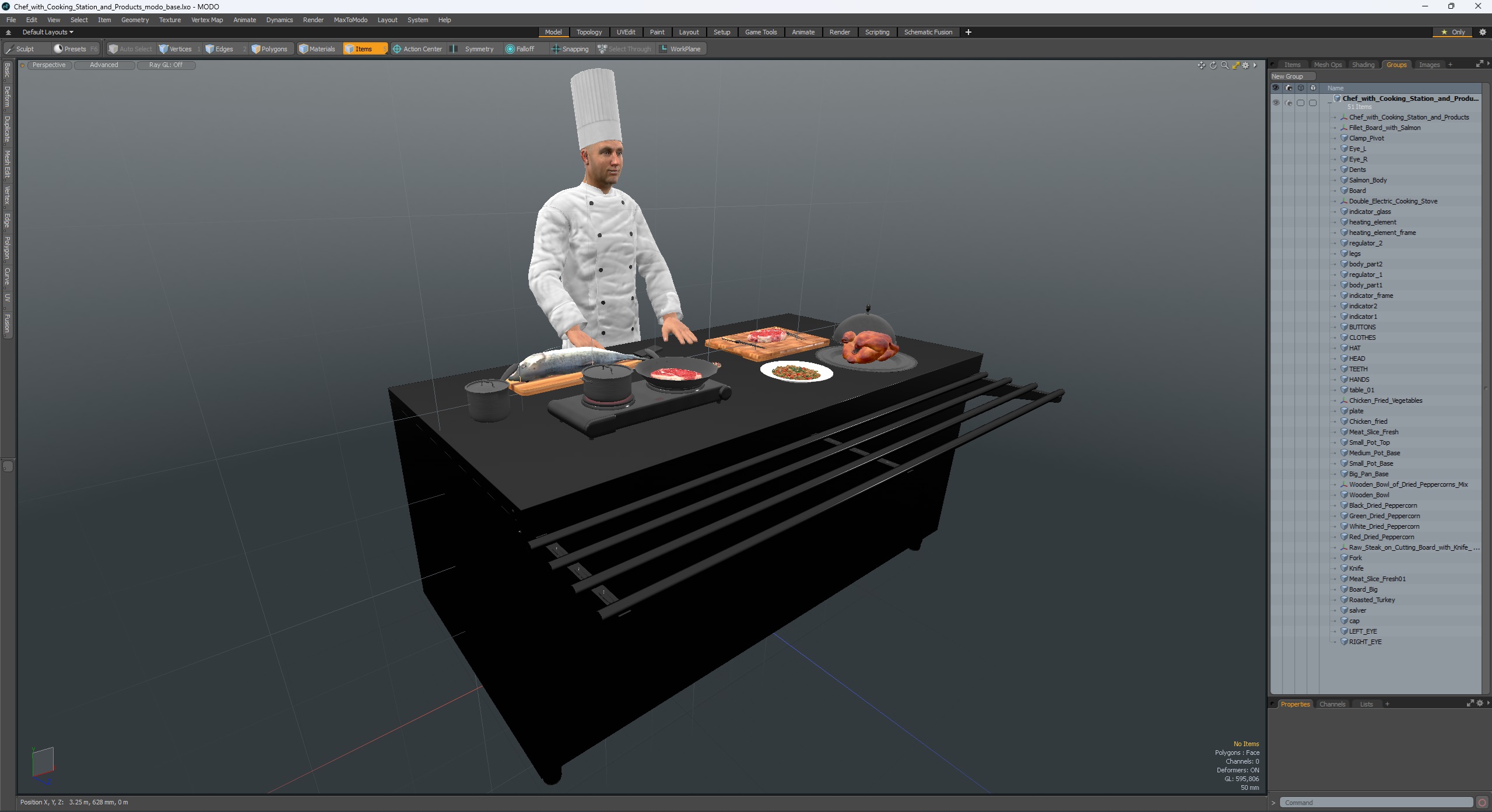 3D Chef with Cooking Station and Products model