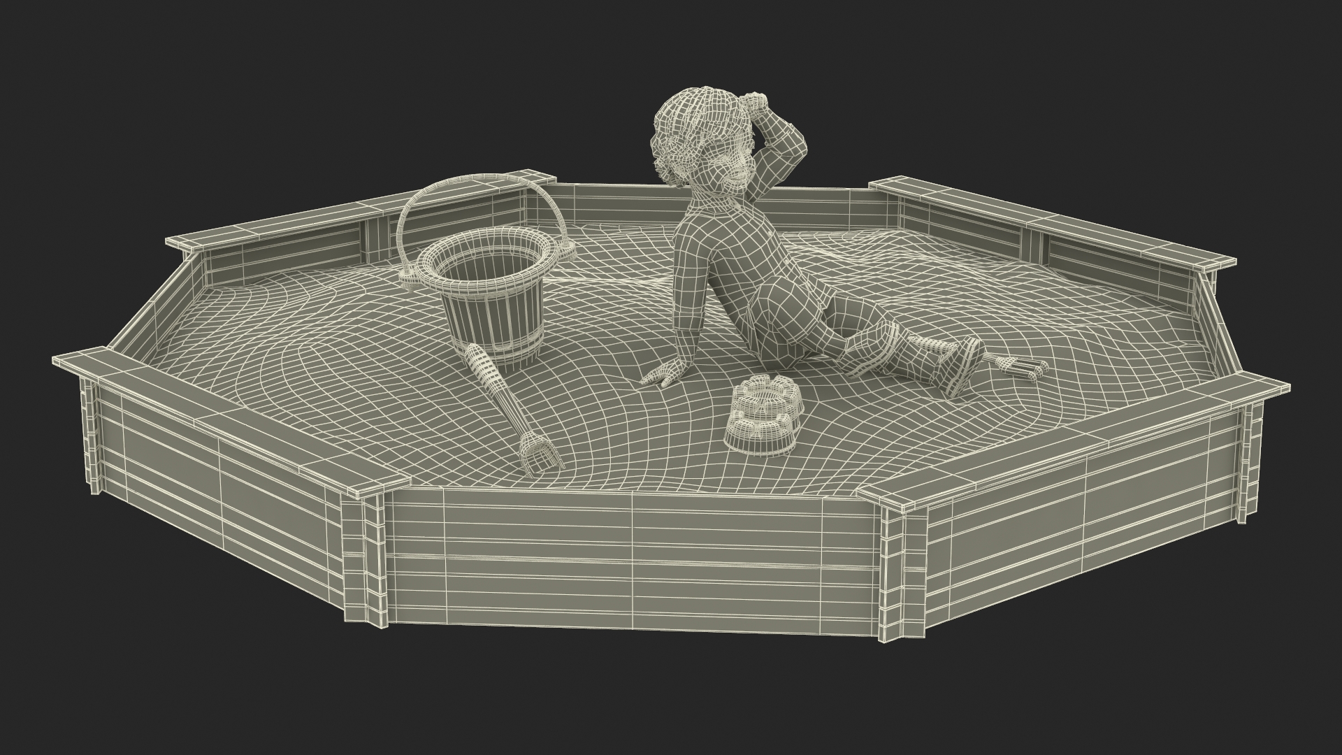 Small Child Playing in a Sandbox 3D