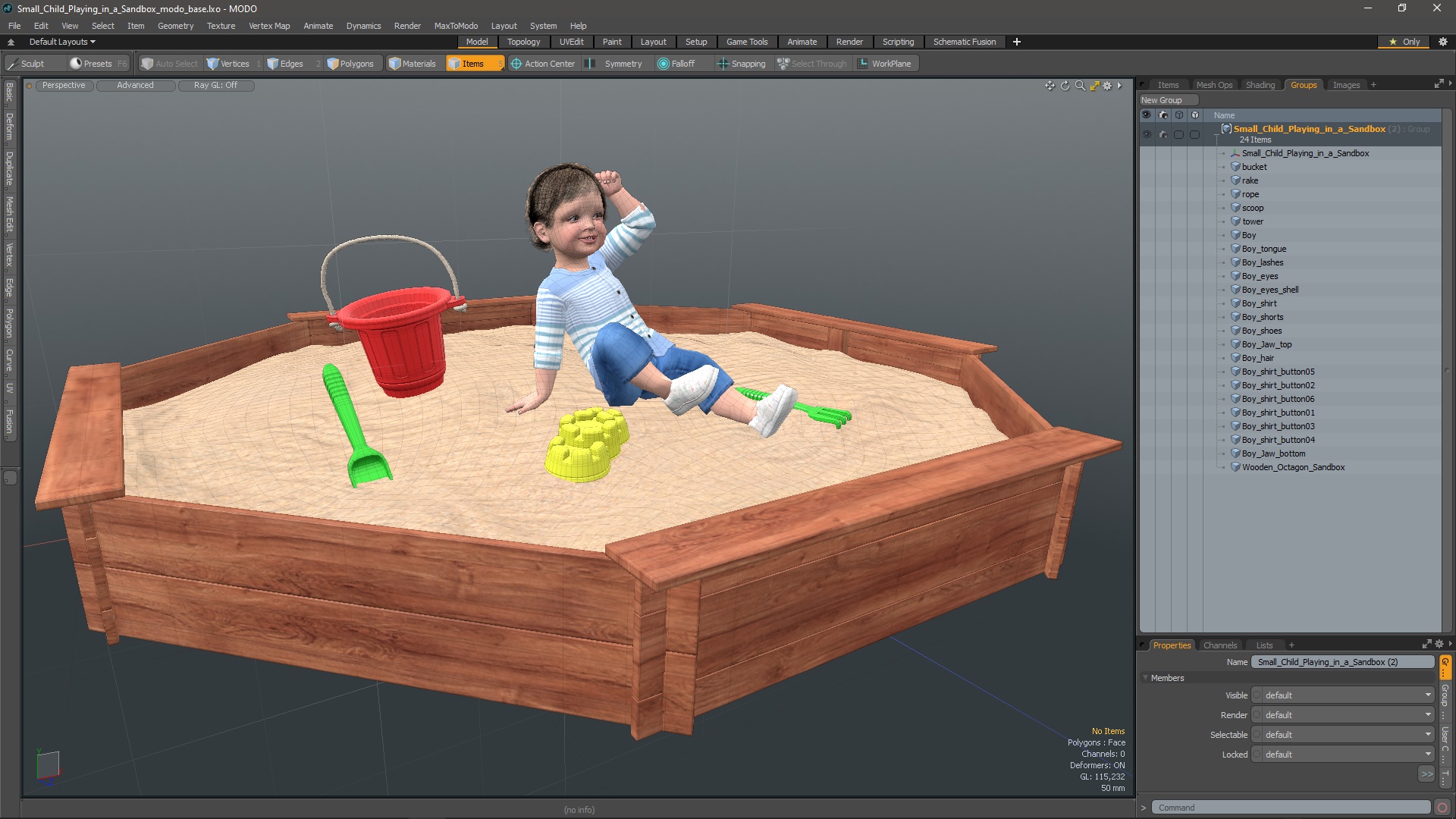 Small Child Playing in a Sandbox 3D