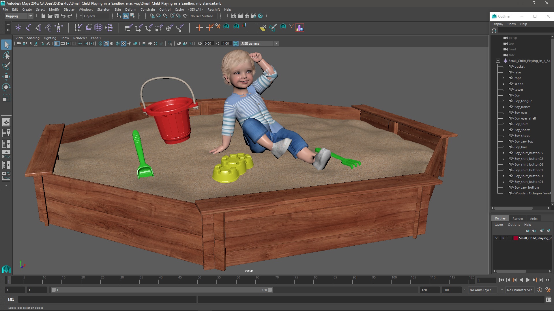 Small Child Playing in a Sandbox 3D