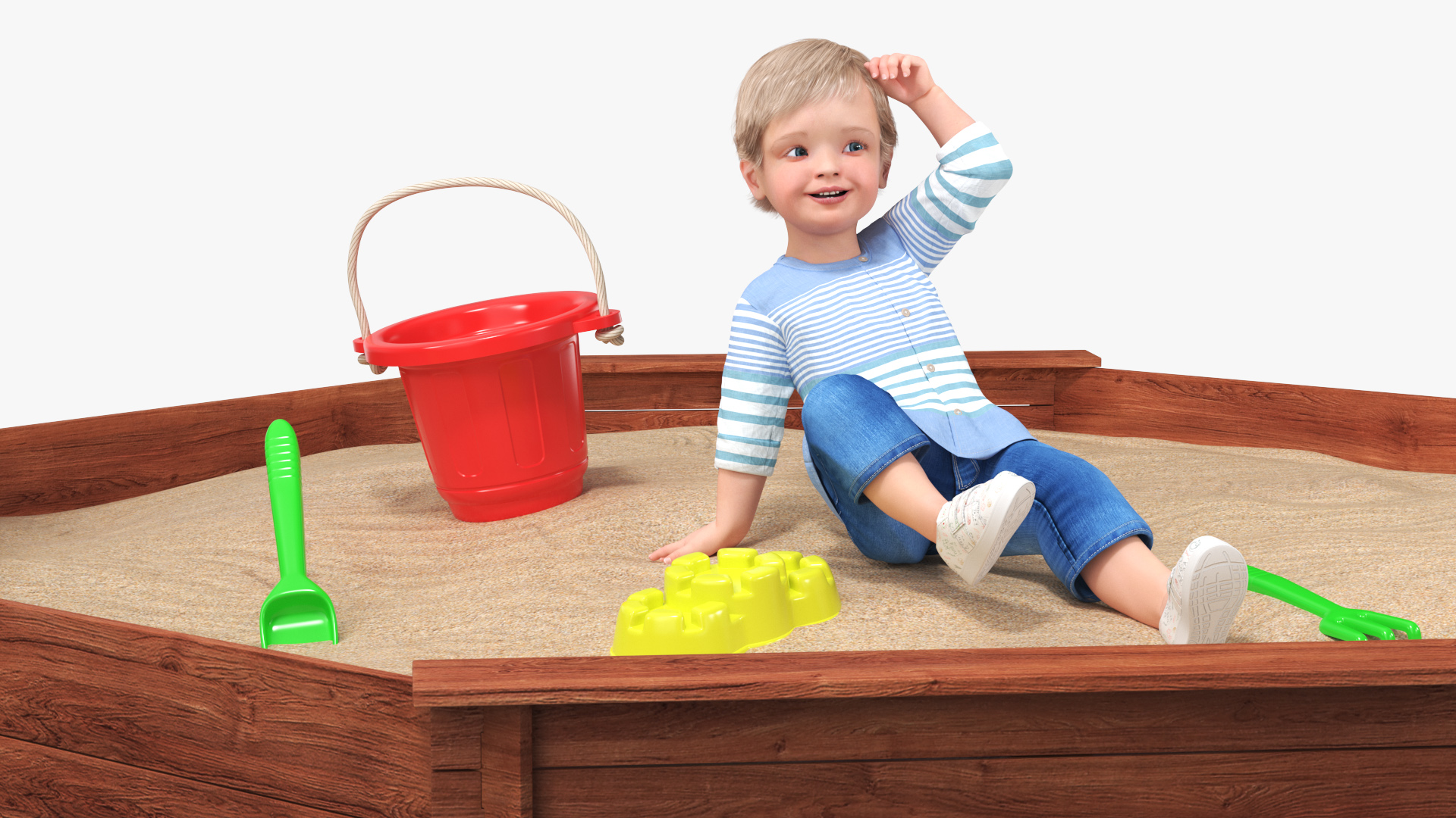 Small Child Playing in a Sandbox 3D