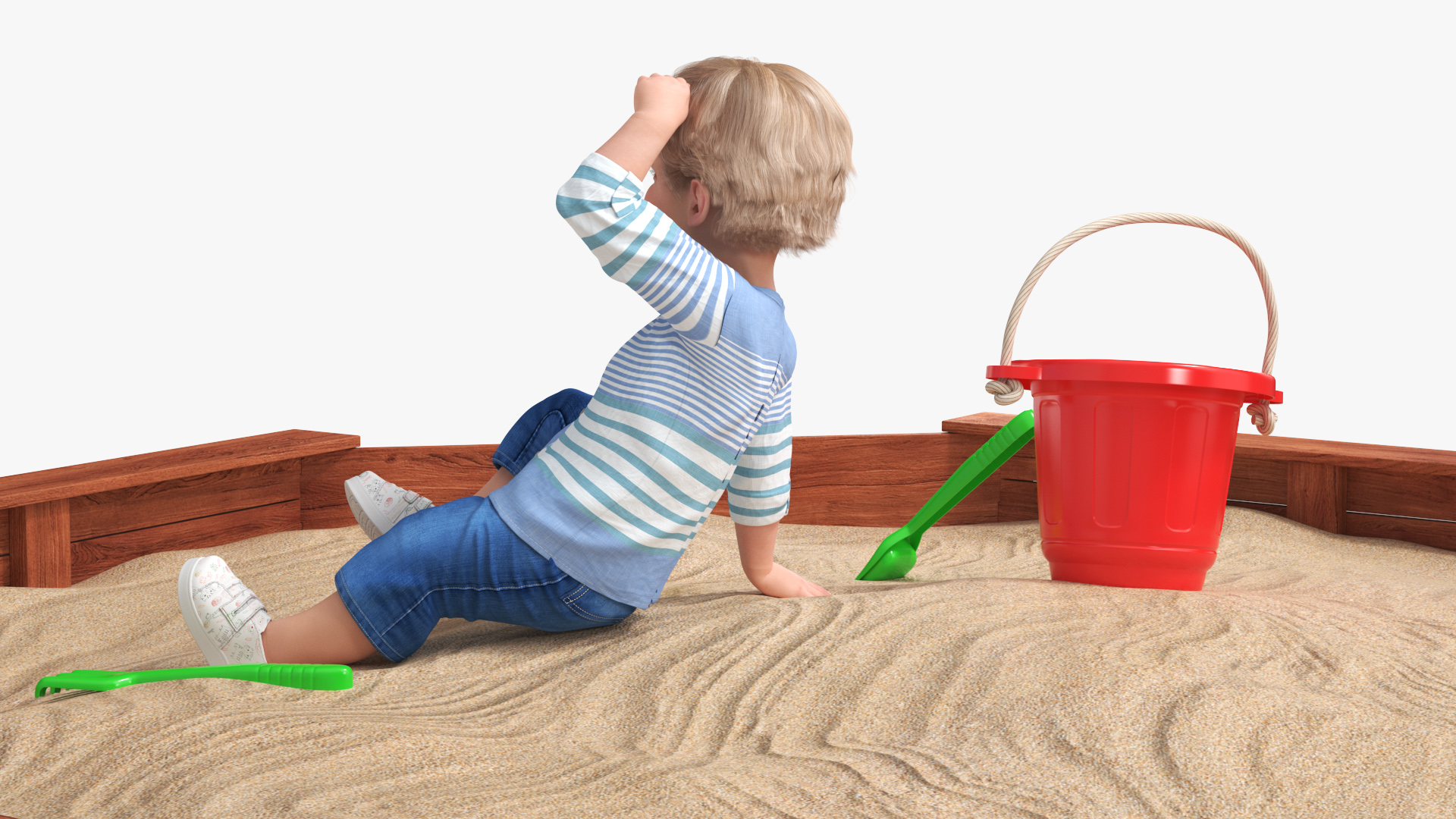 Small Child Playing in a Sandbox 3D