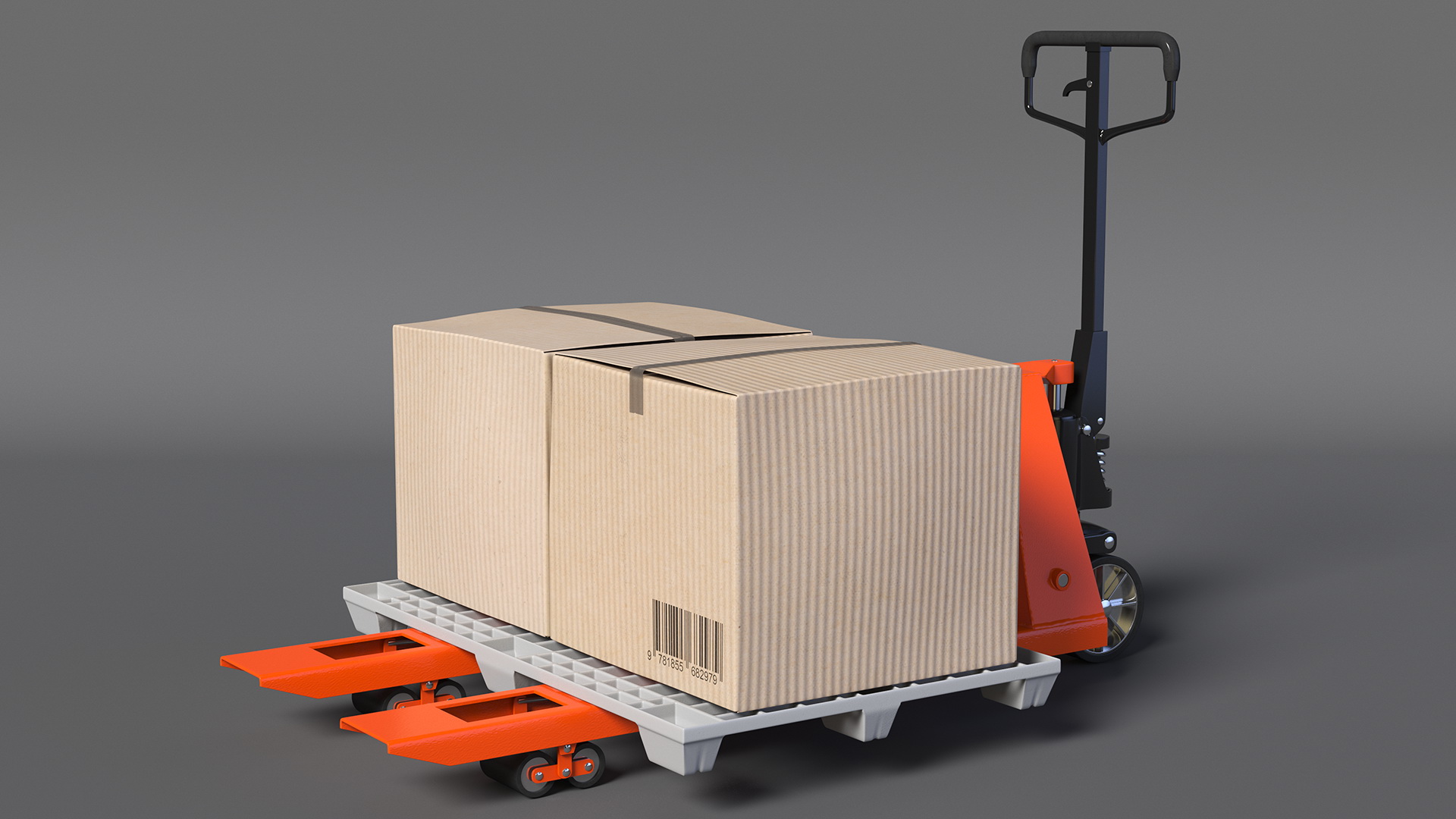 3D model Orange Hand Pallet Truck with Boxes