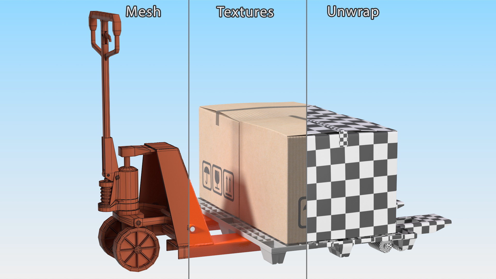 3D model Orange Hand Pallet Truck with Boxes