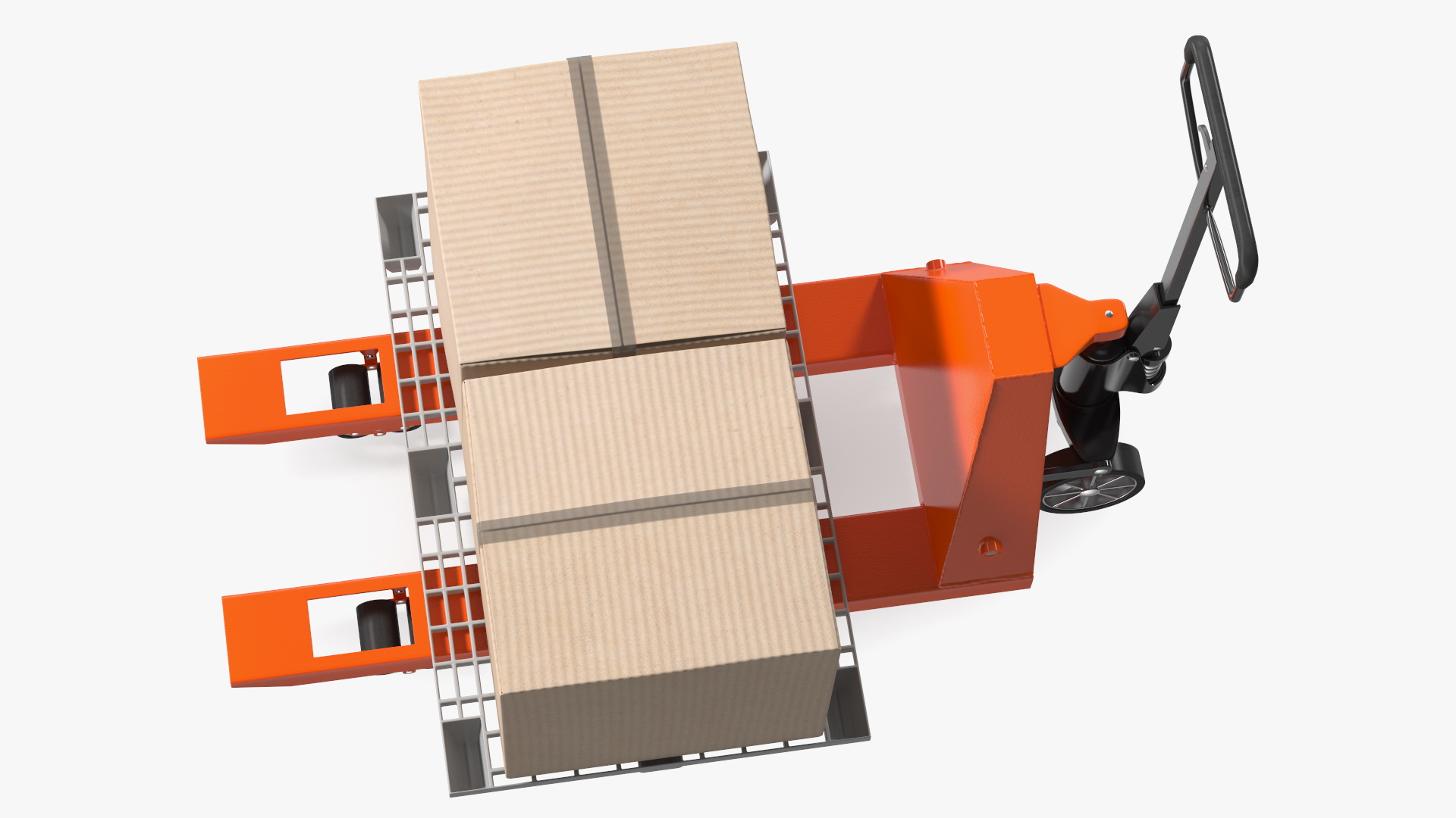 3D model Orange Hand Pallet Truck with Boxes