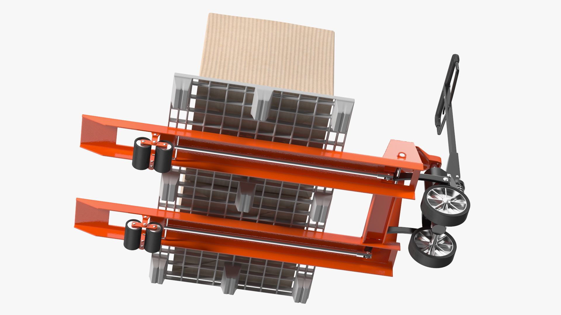 3D model Orange Hand Pallet Truck with Boxes