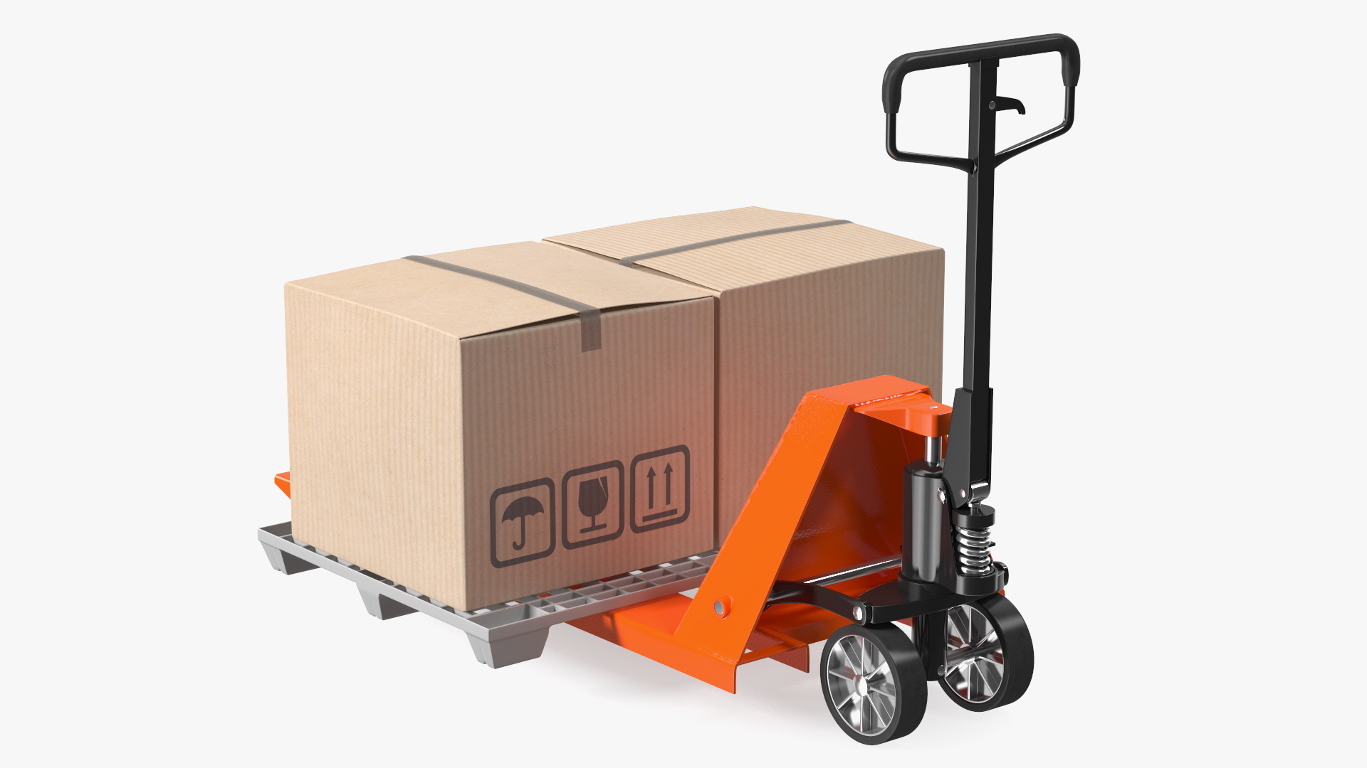 3D model Orange Hand Pallet Truck with Boxes