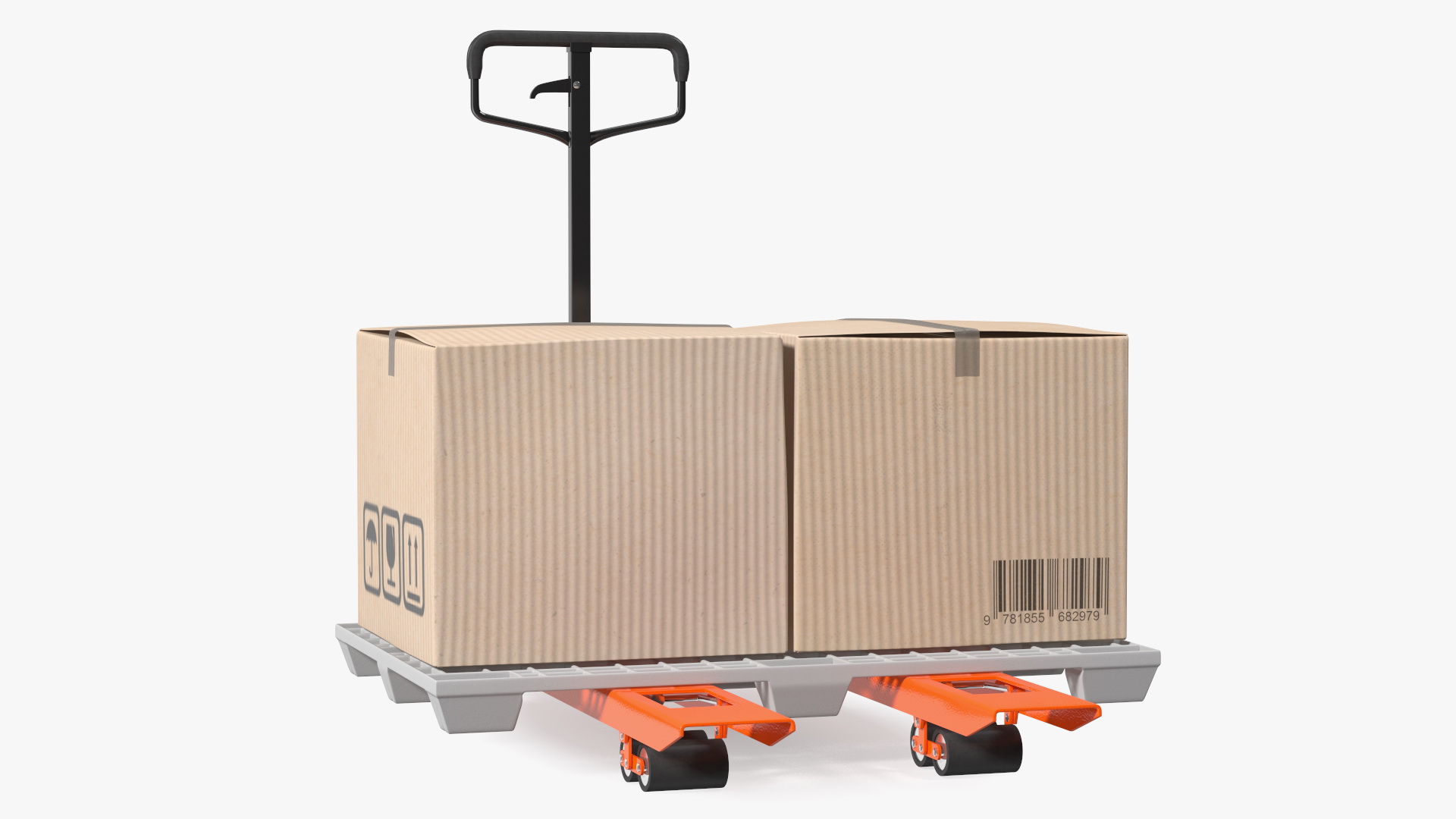 3D model Orange Hand Pallet Truck with Boxes