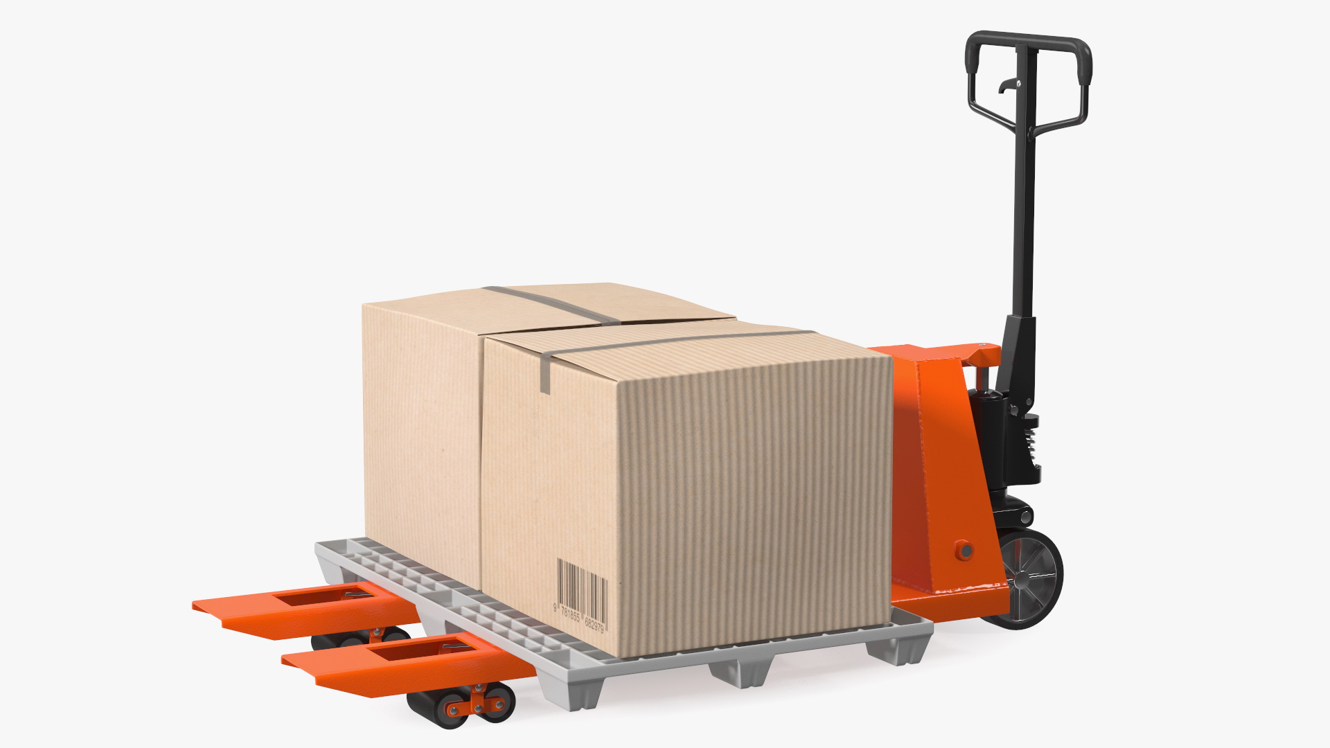 3D model Orange Hand Pallet Truck with Boxes