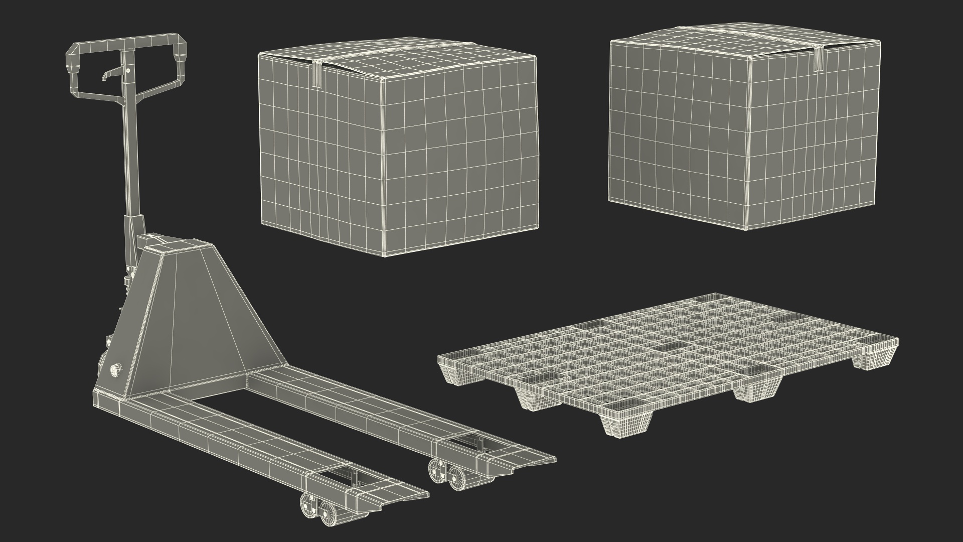 3D model Orange Hand Pallet Truck with Boxes