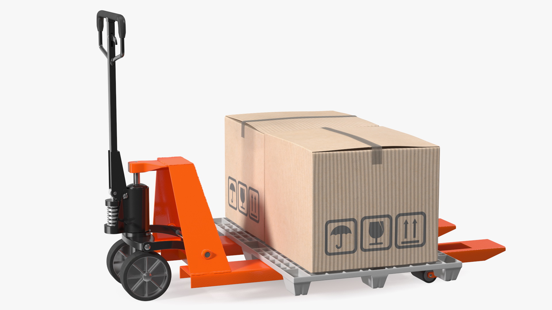 3D model Orange Hand Pallet Truck with Boxes