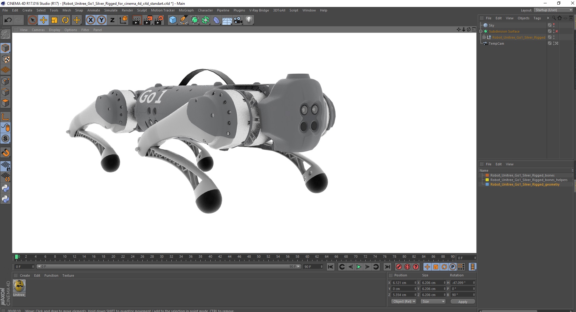 3D model Robot Unitree Go1 Silver Rigged for Cinema 4D