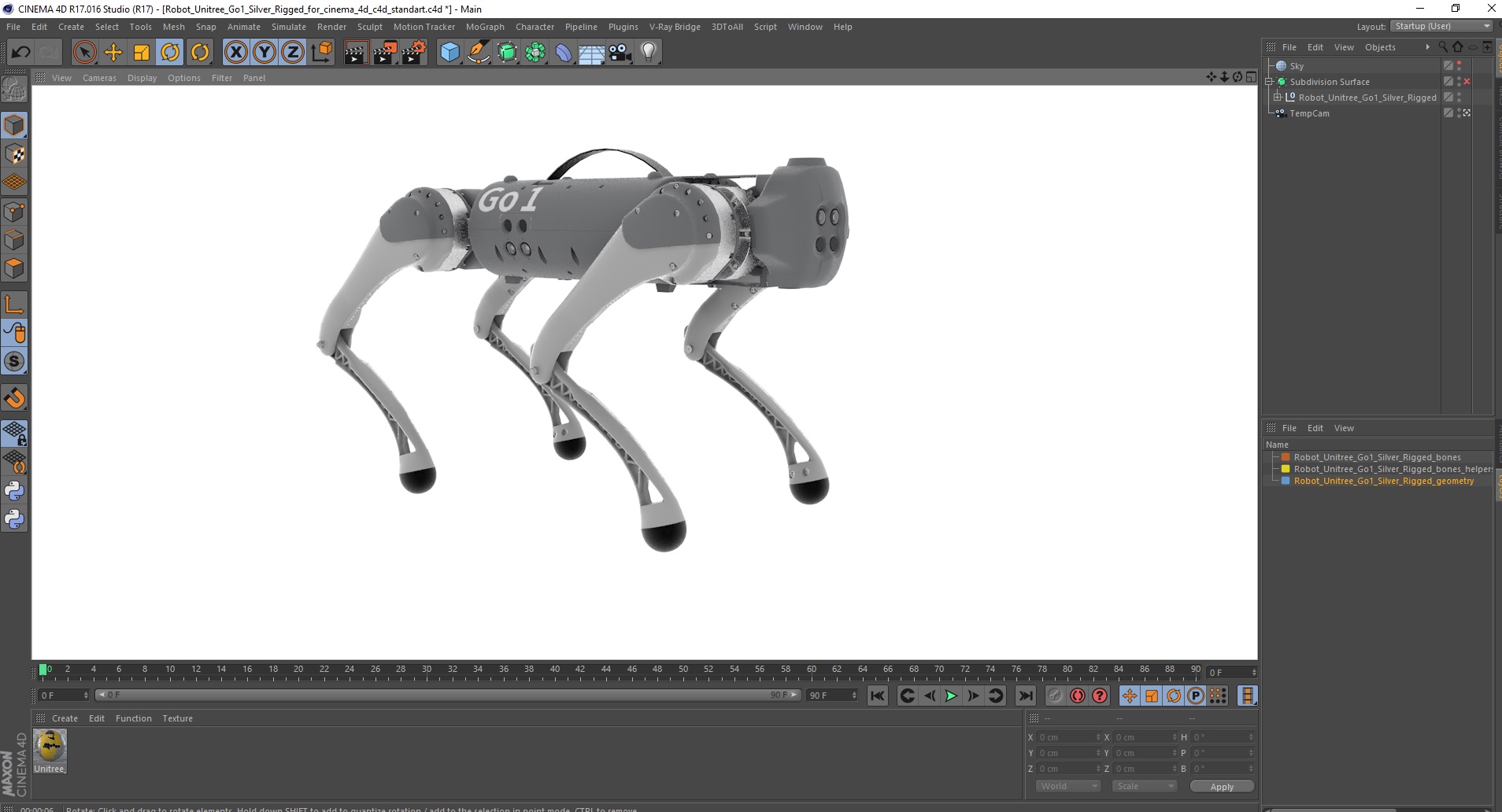 3D model Robot Unitree Go1 Silver Rigged for Cinema 4D