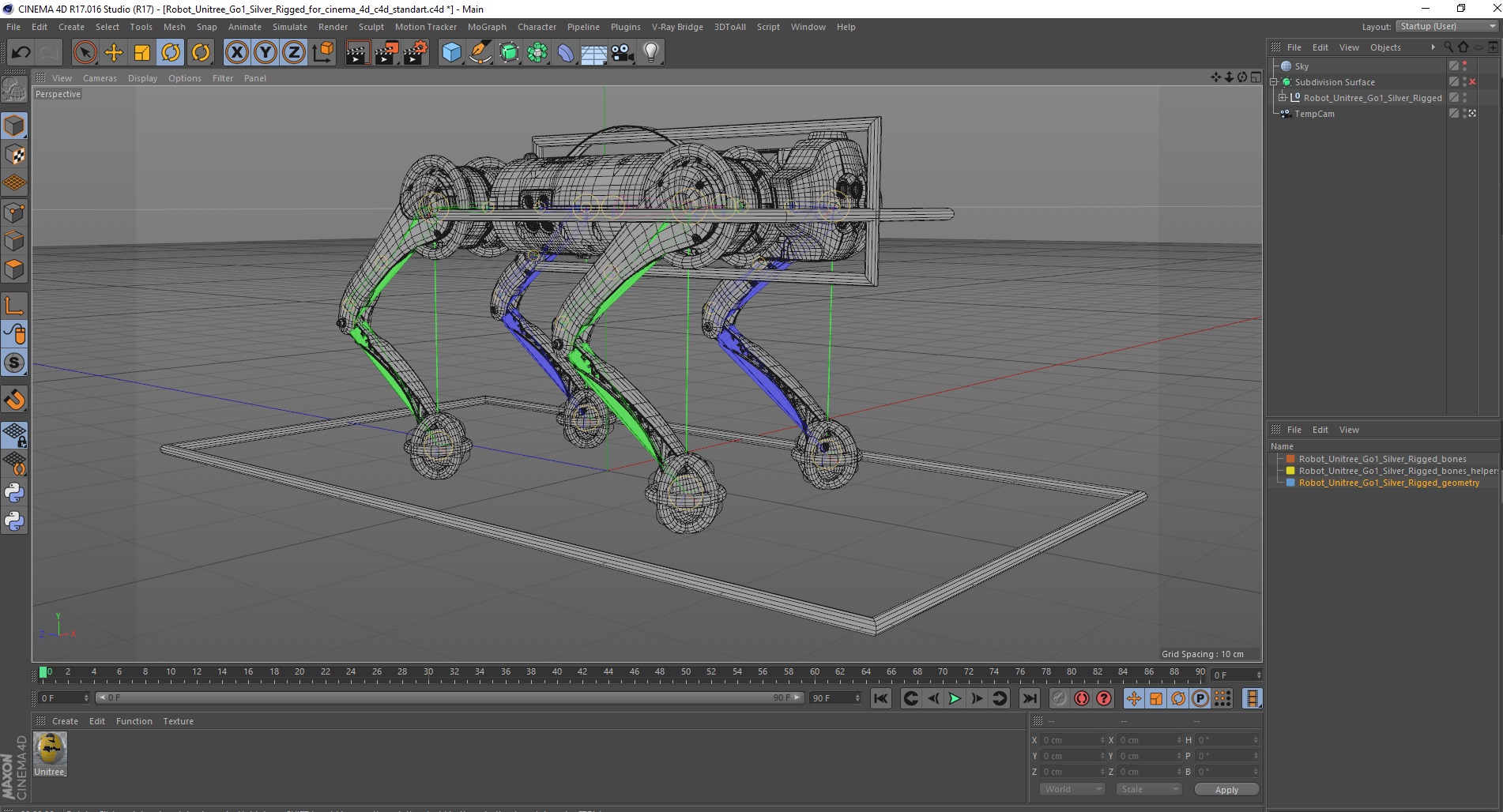 3D model Robot Unitree Go1 Silver Rigged for Cinema 4D