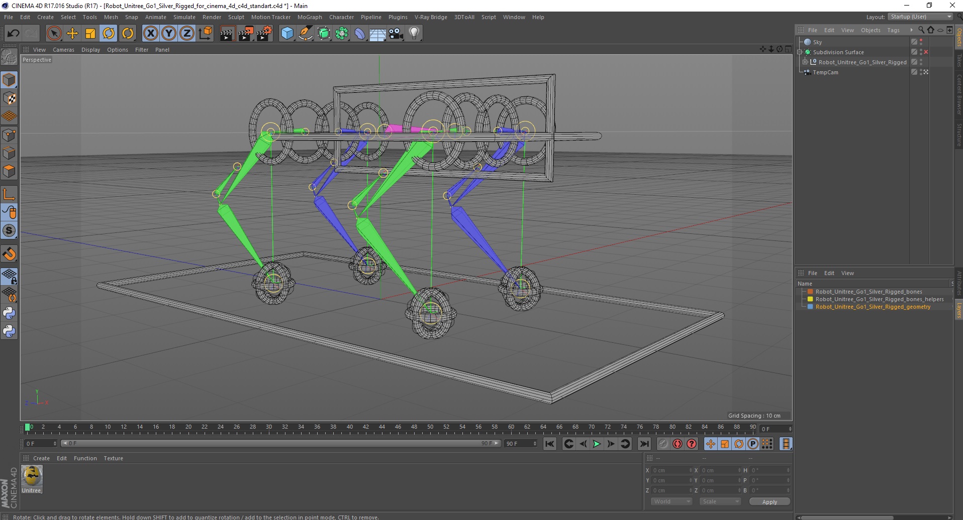 3D model Robot Unitree Go1 Silver Rigged for Cinema 4D